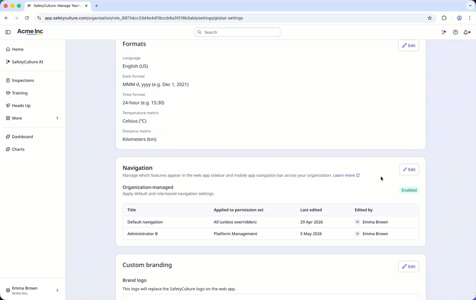 Hide features from navigation in the organization settings.