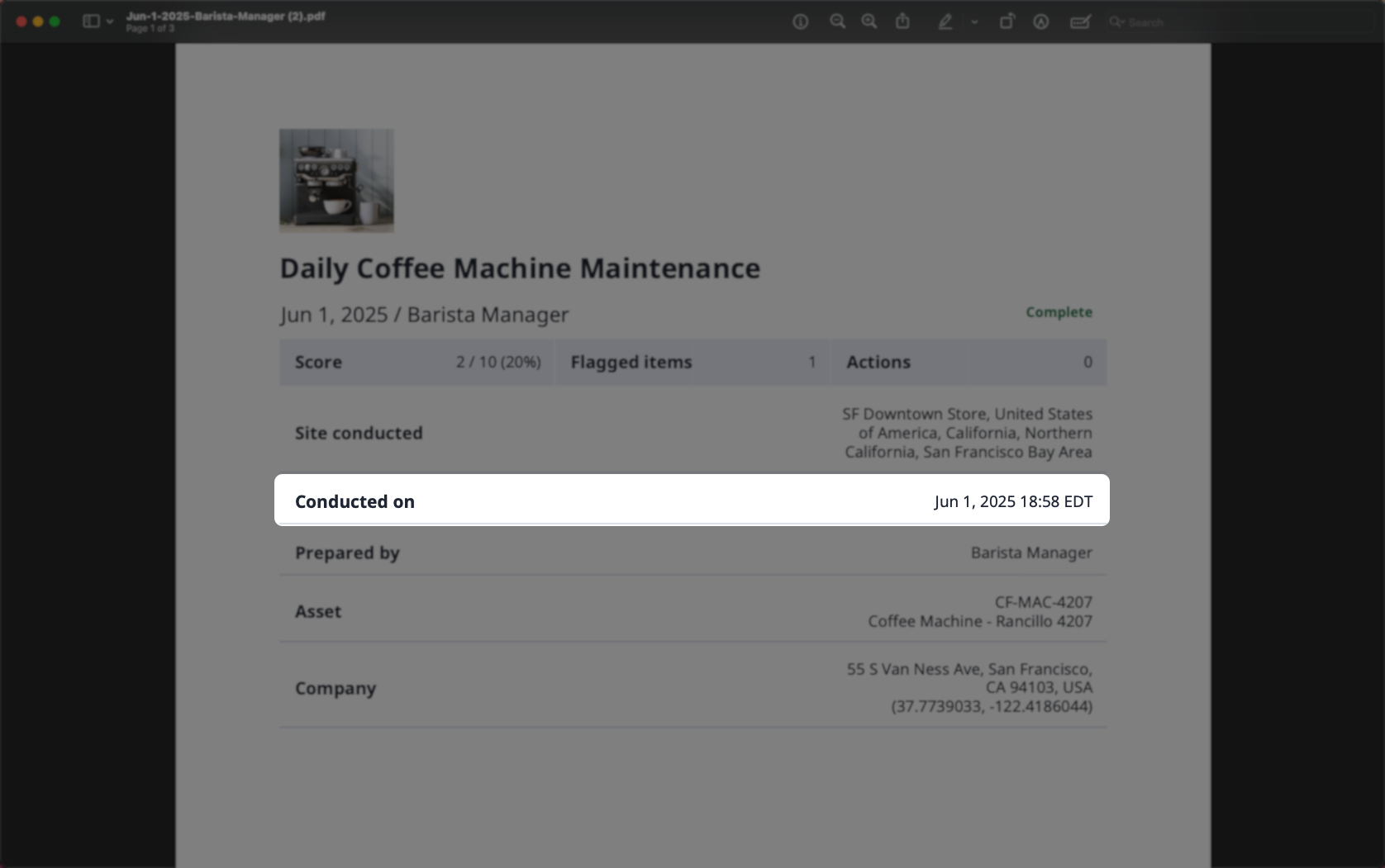 View and interpret dates and times in exported inspection reports.
