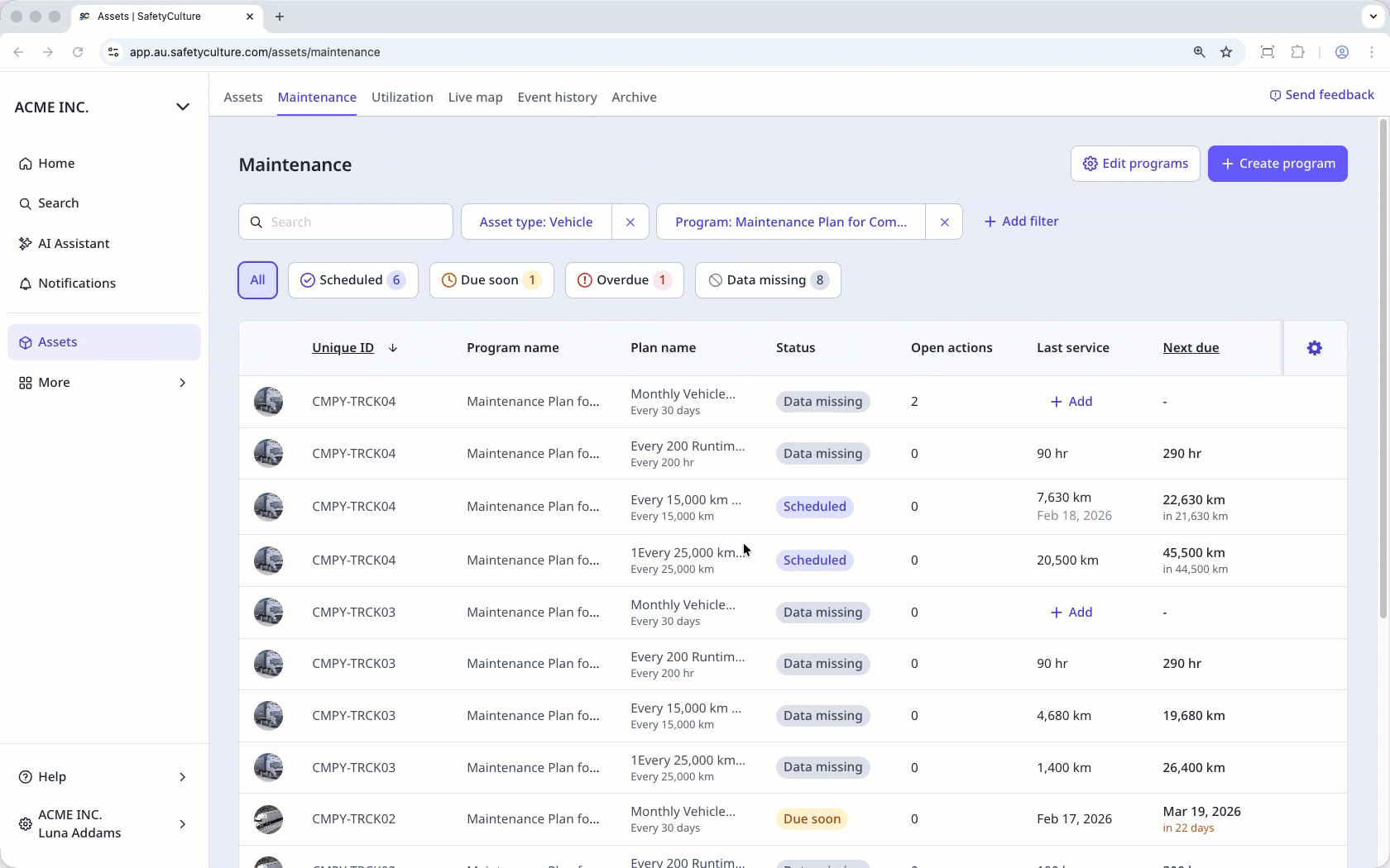 To view actions created for a maintenance plan, click the plan you want to view. In the side panel, click the actions tab.
