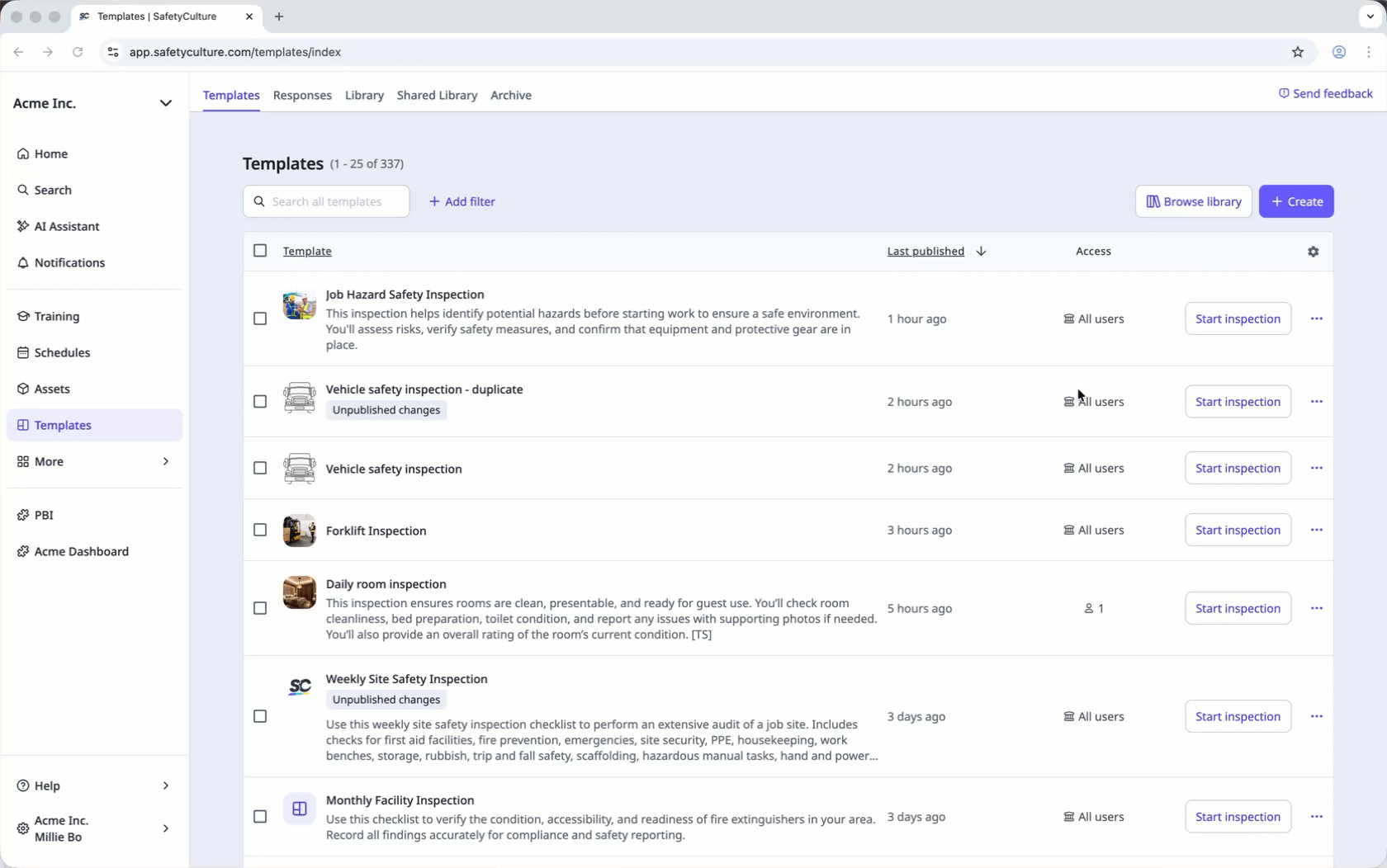 Den rückwirkenden Zugriff auf Inspektionen über die Web-App beantragen.