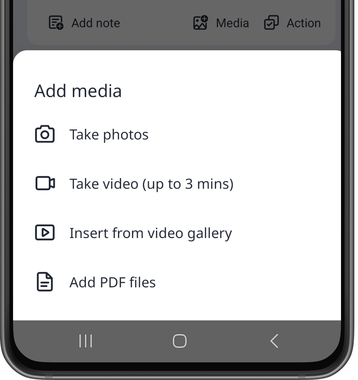 Attach media in inspections via the Android mobile app.