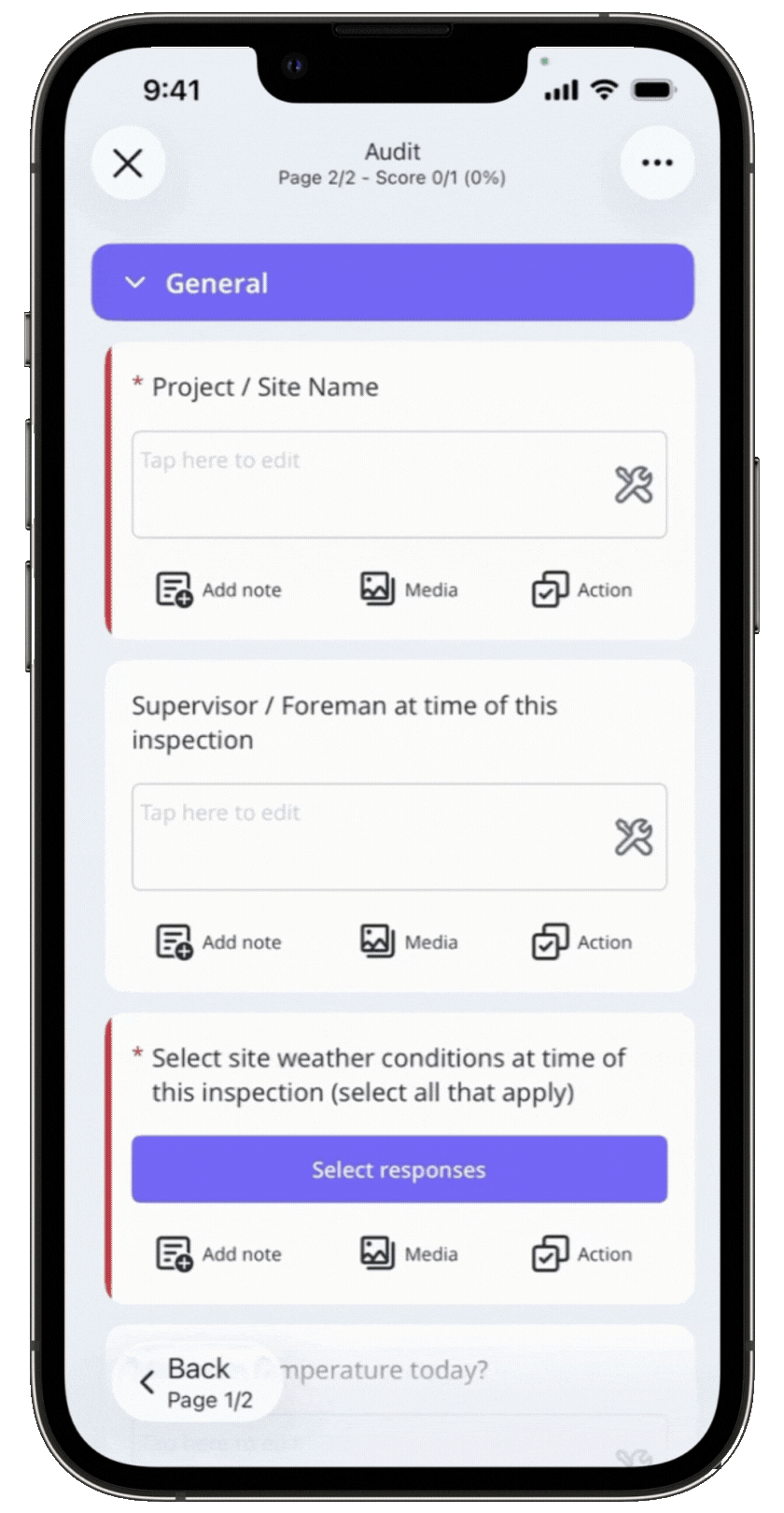 View available data capture options in inspections on the mobile app.