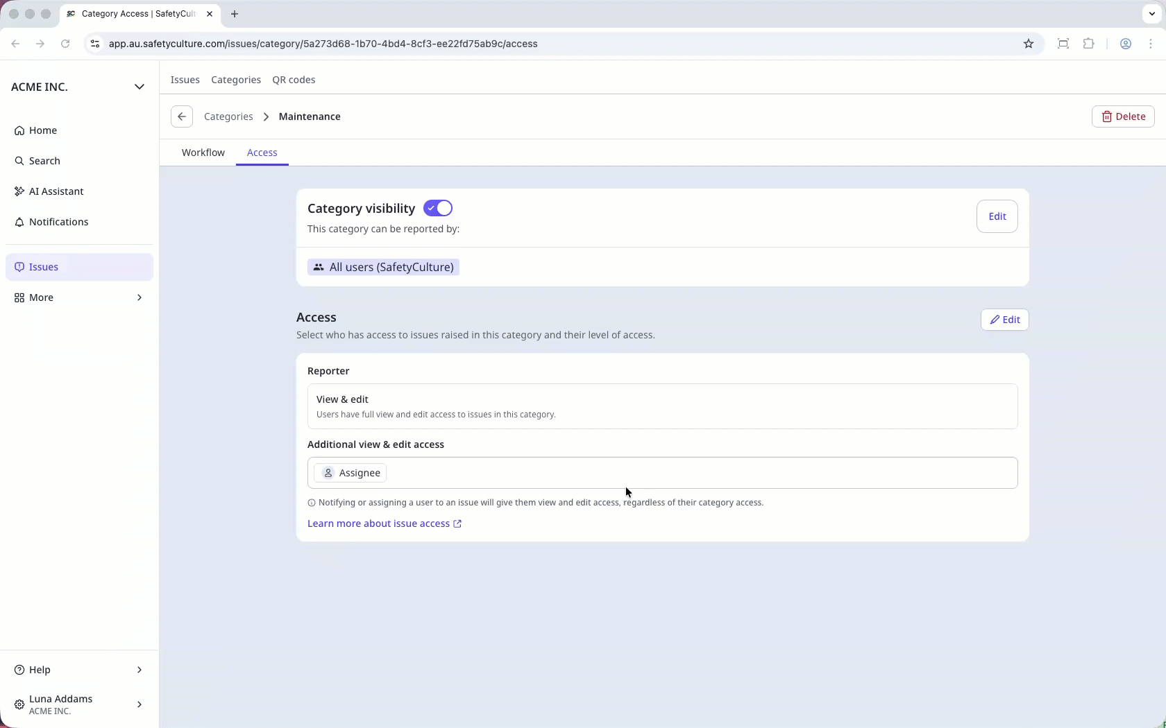 Gérer l'accès à chaque catégorie d'observation à partir de l'application Web.