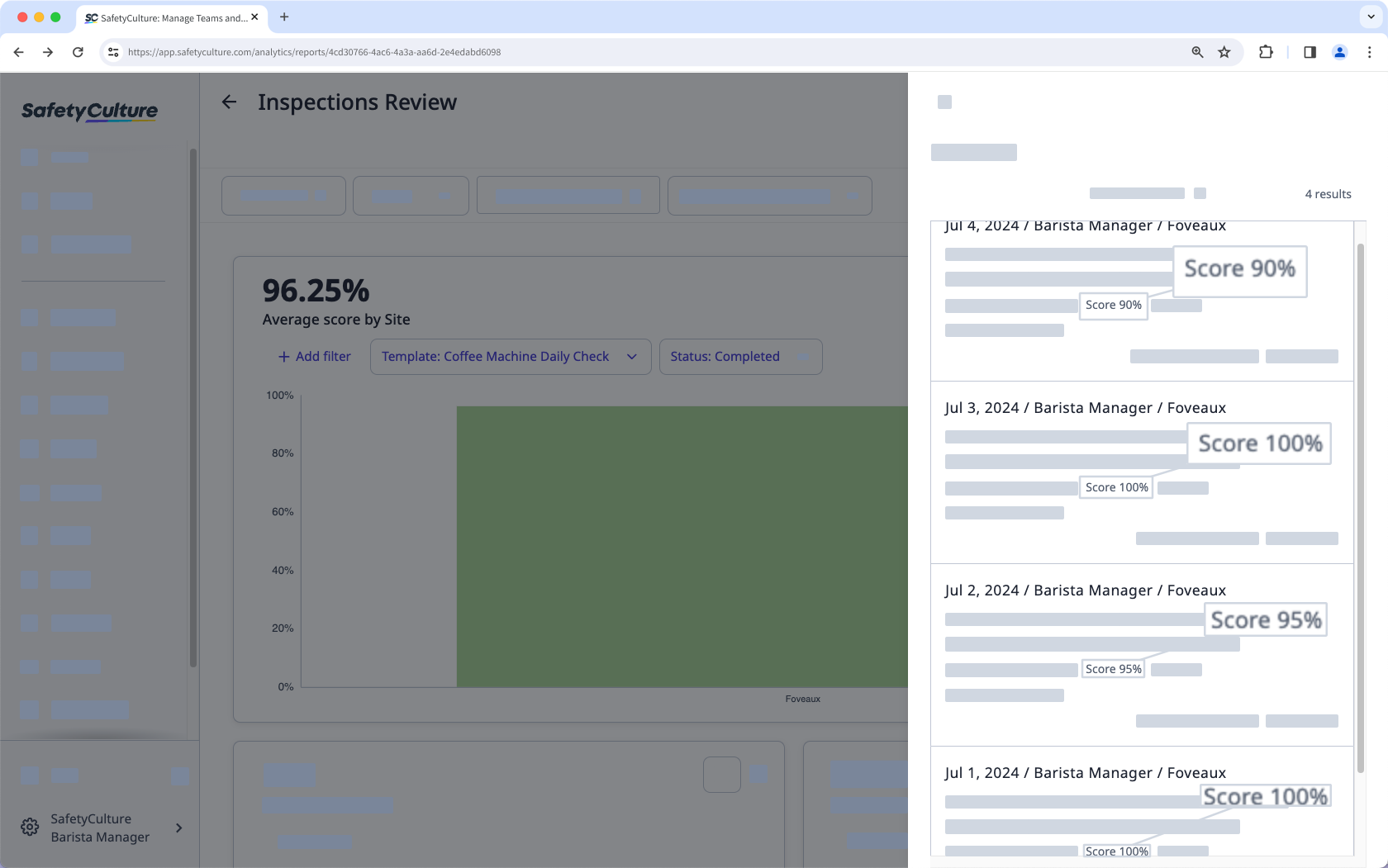 An example of how average inspection scores are computed in Legacy Analytics via the web app.