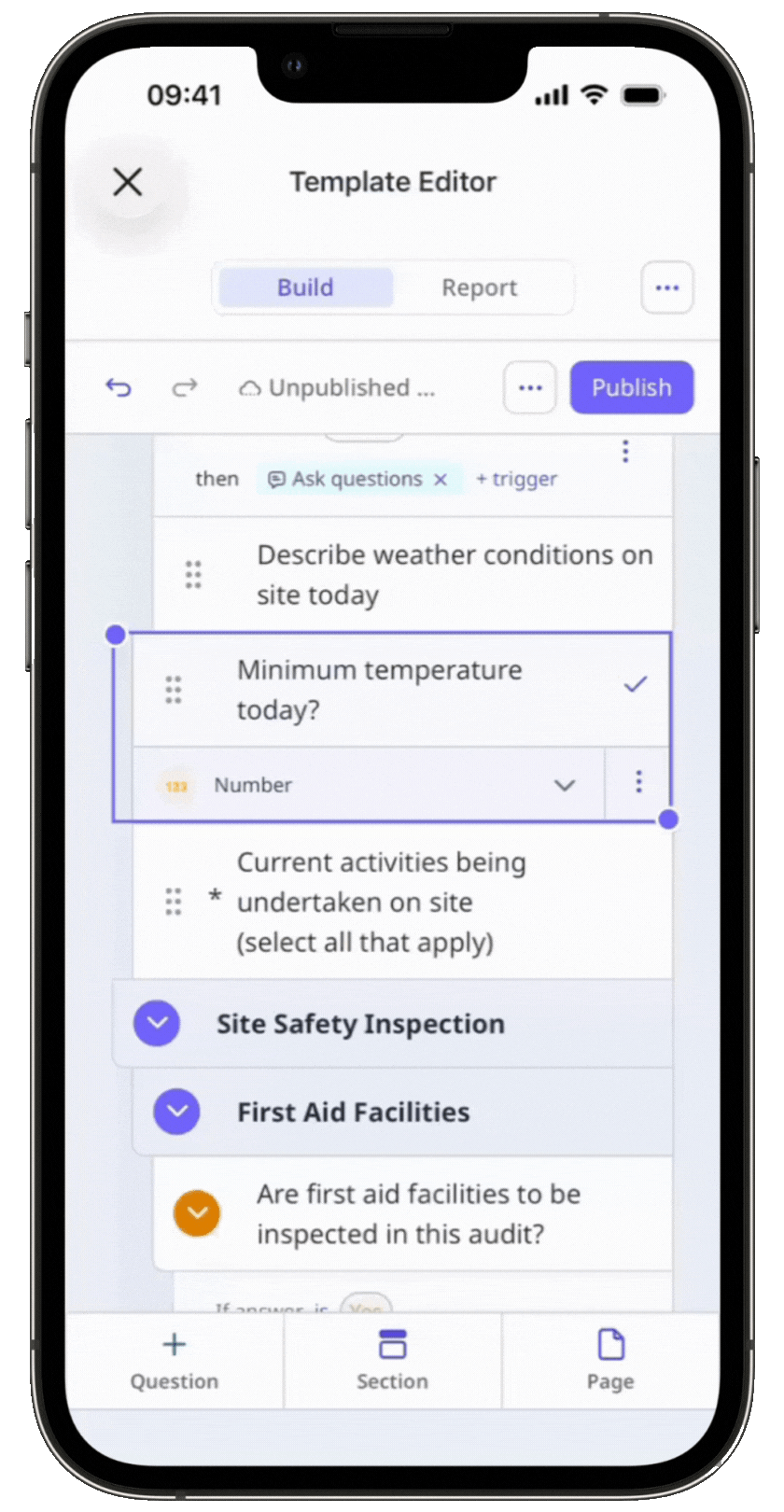 Create a temperature response question via the mobile app.