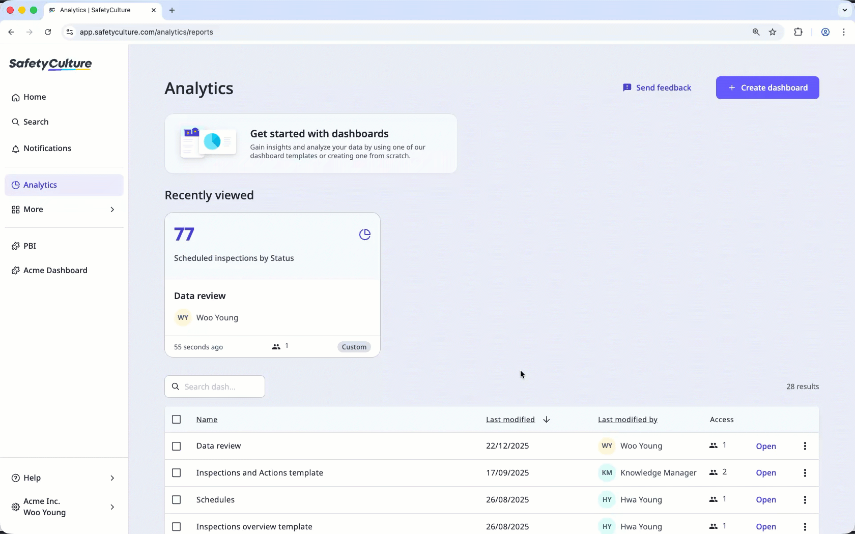 Create a new Analytics dashboard on the web app.