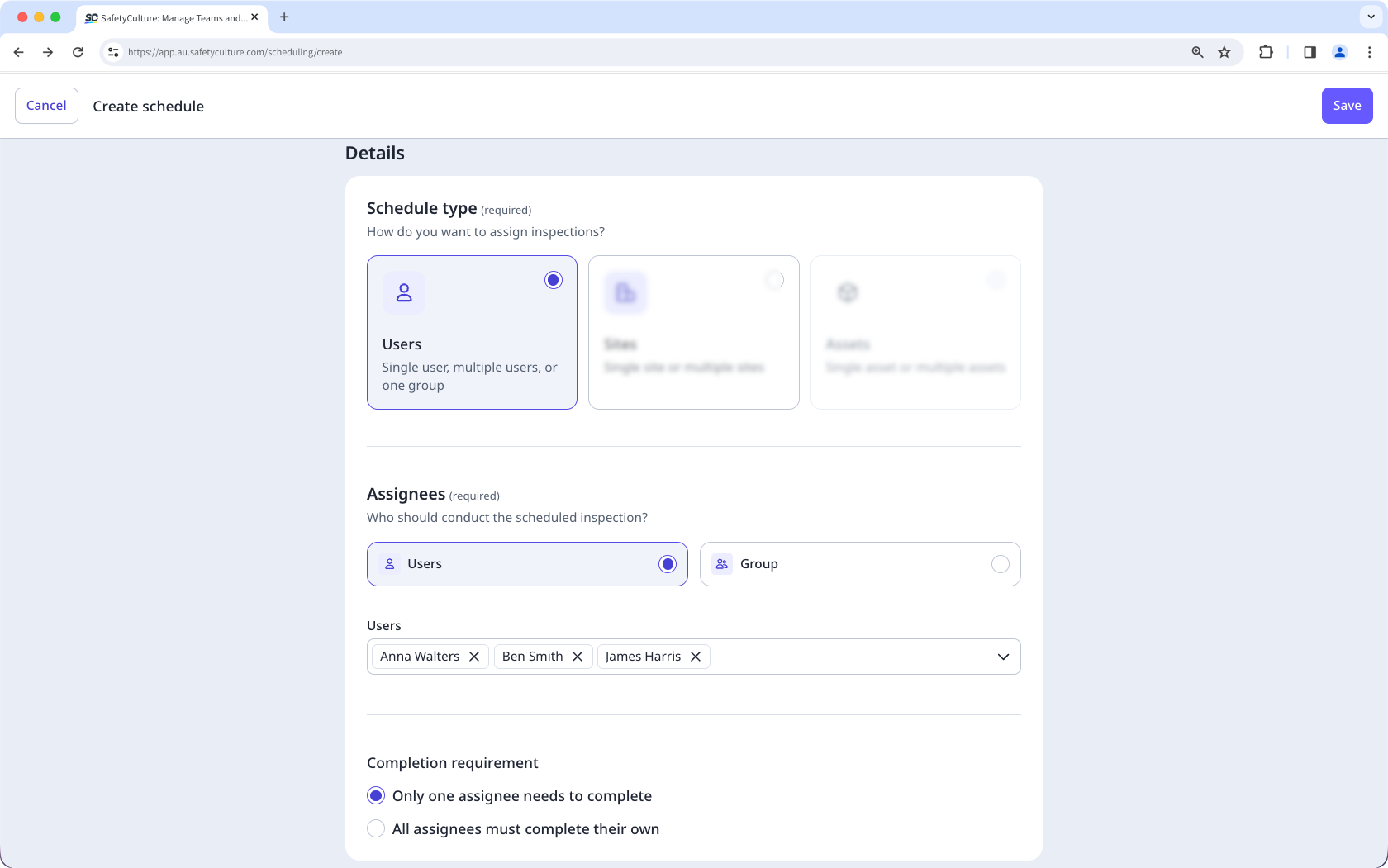 The "user" schedule type option in the new Schedules experiece