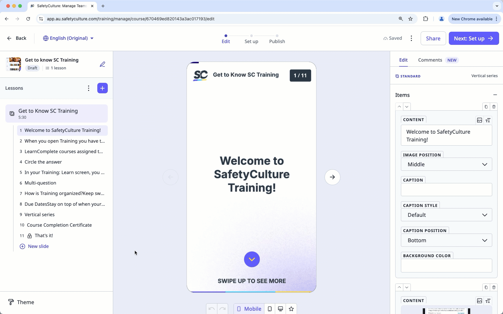 Create a lesson quiz via the web app.