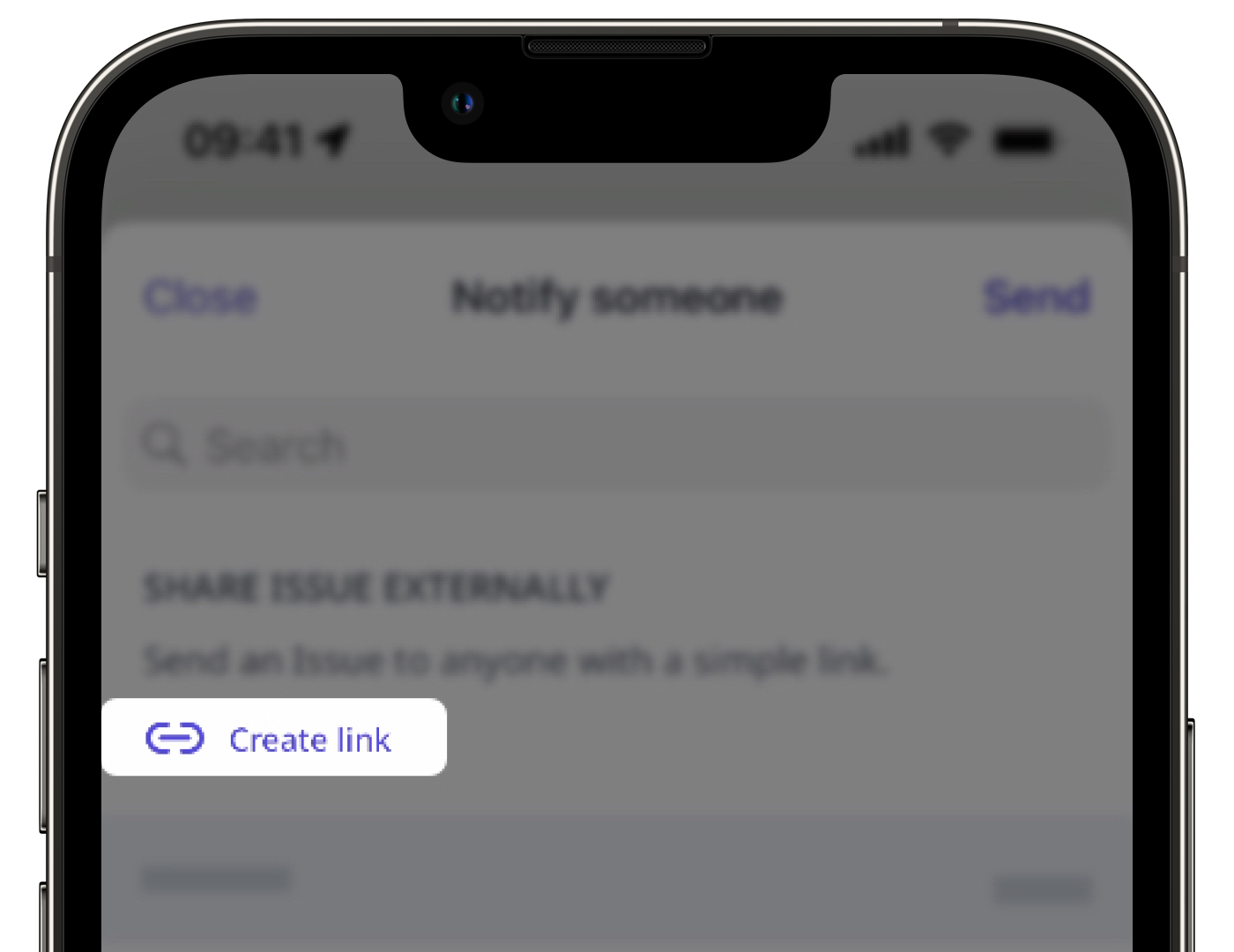 Mithilfe der Mobile-App einen Problemlink teilen.