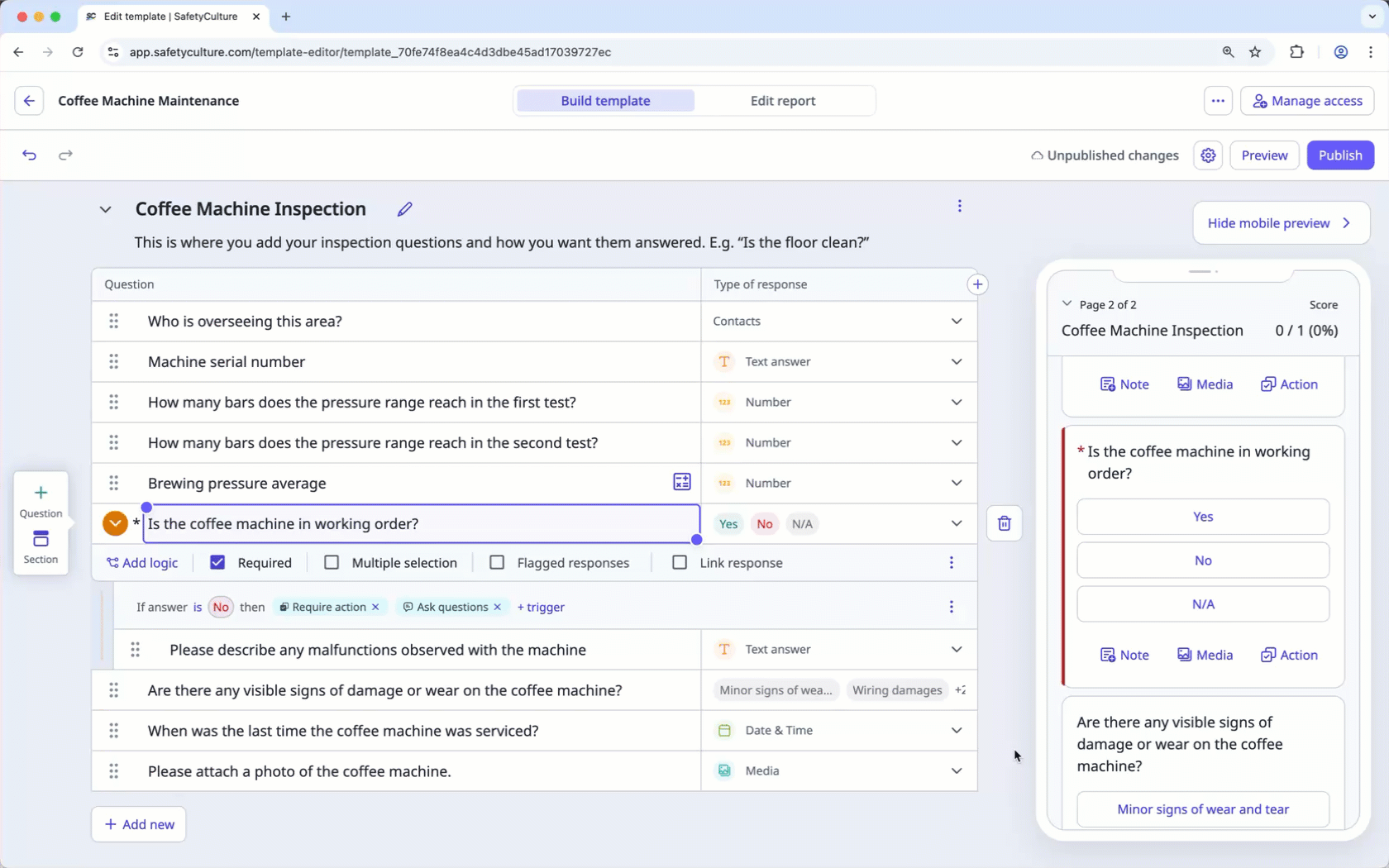 Set flagged responses at the custom response set level in the template editor via the web app.