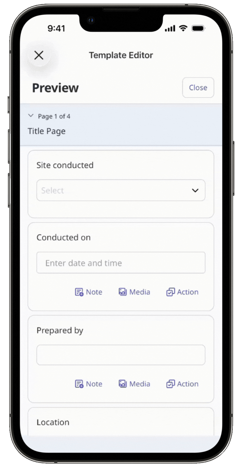 Turn note, media, and action off via the mobile app.