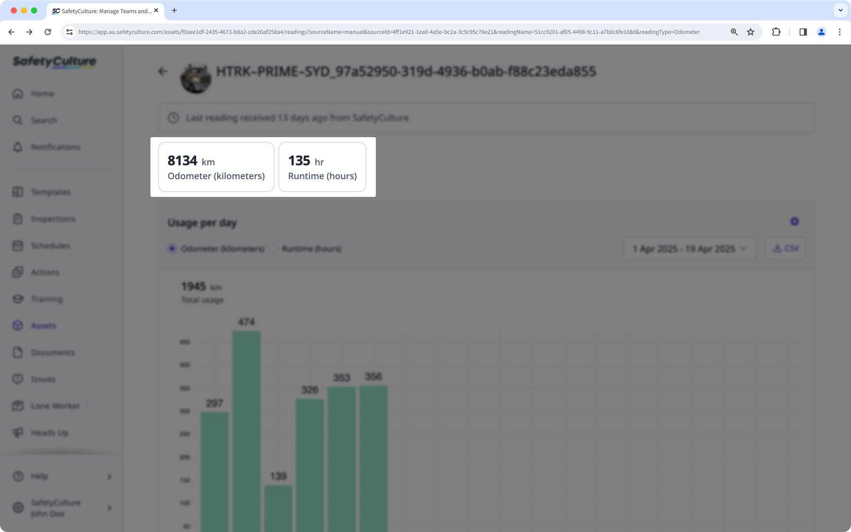 Ein Beispiel für den aktuellen Messwert eines Assets über die Web-App.