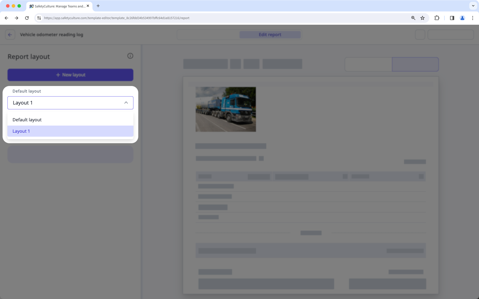 Captura de pantalla de cómo seleccionar el diseño predeterminado a través de la aplicación web.