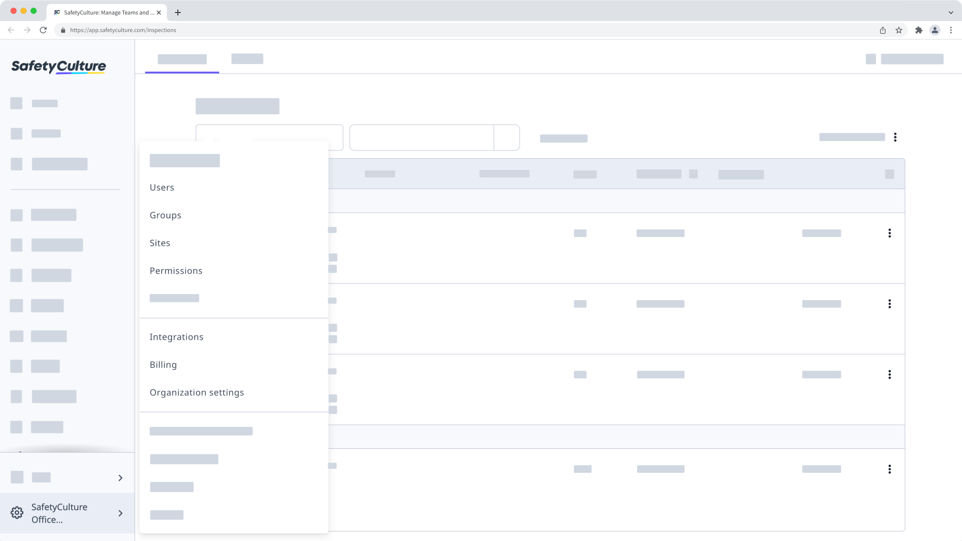 Organisatorische Einrichtungsoptionen in der Web-App anzeigen.