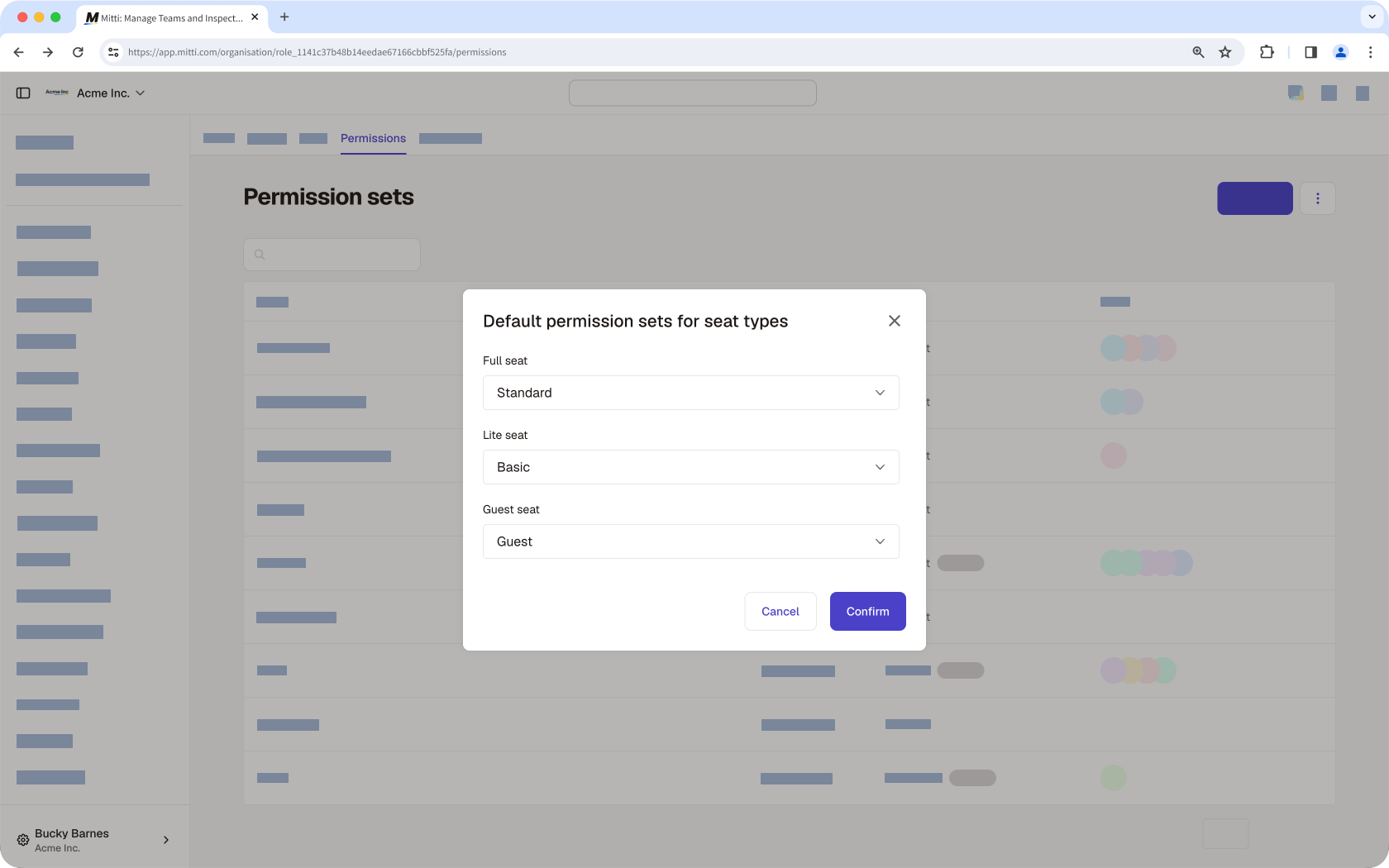 Establezca conjuntos de permisos predeterminados a través de la aplicación web.