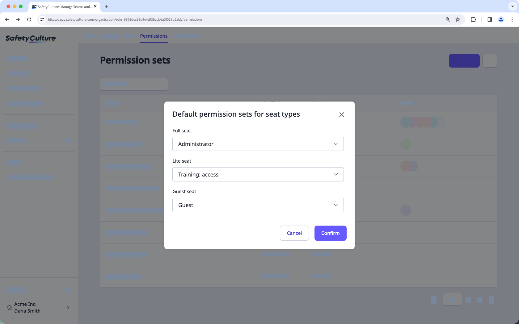 Mithilfe der Web-App Standard-Berechtigungs-Sets einstellen.