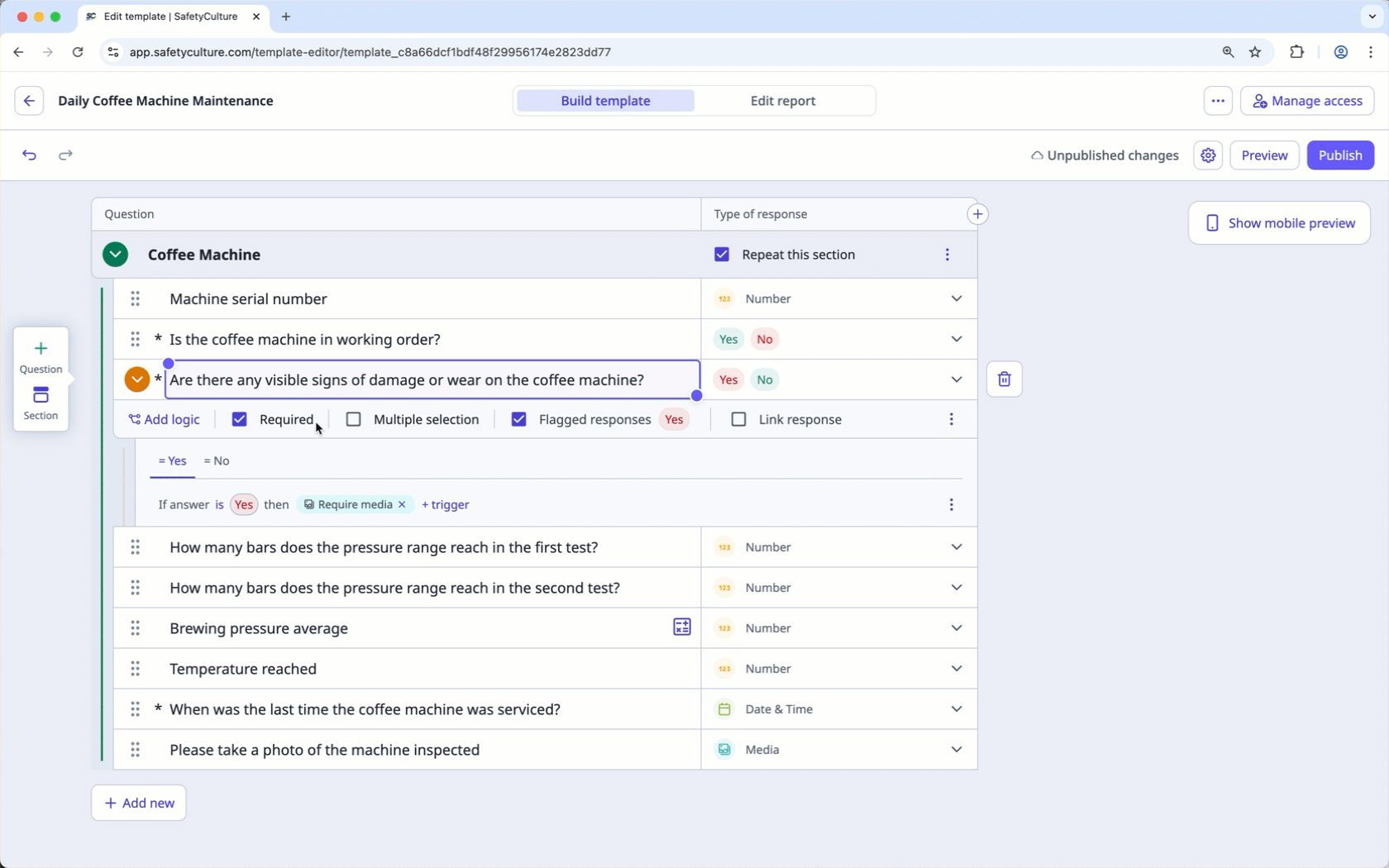 Remove a logic field via the web app.