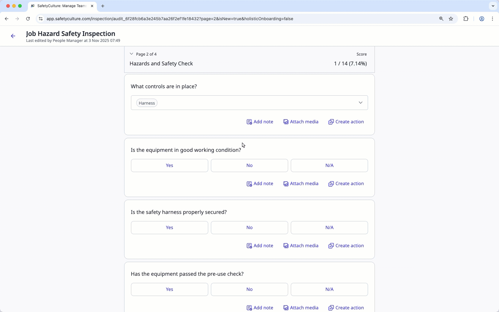 View an inspection instruction via the web app.