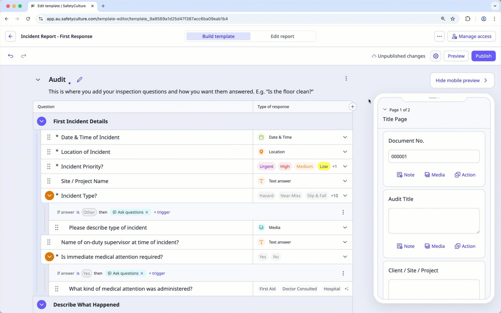 Add a text answer question in an inspection via the web app.