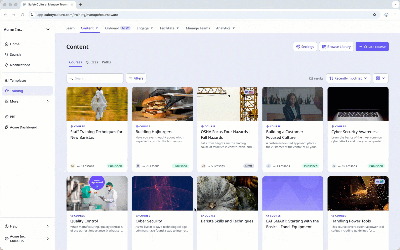 View available courses in your organization via the web app.