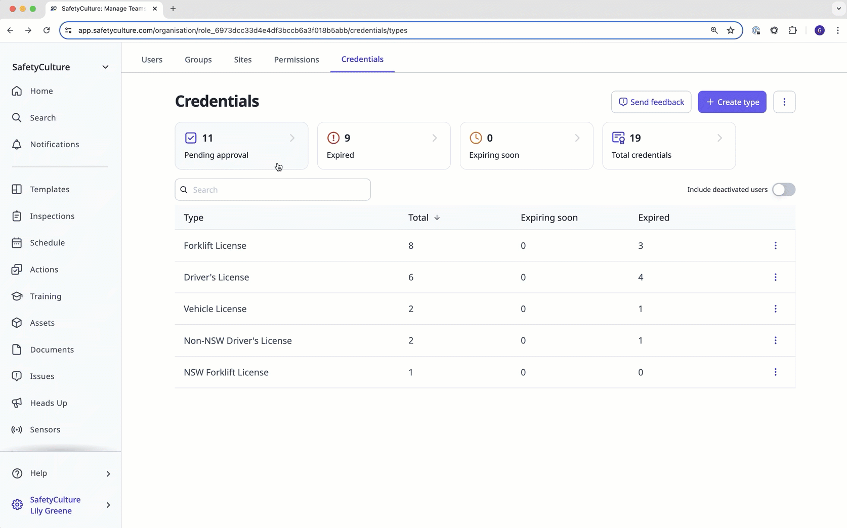 Review and approve a user's credentials via the web app.