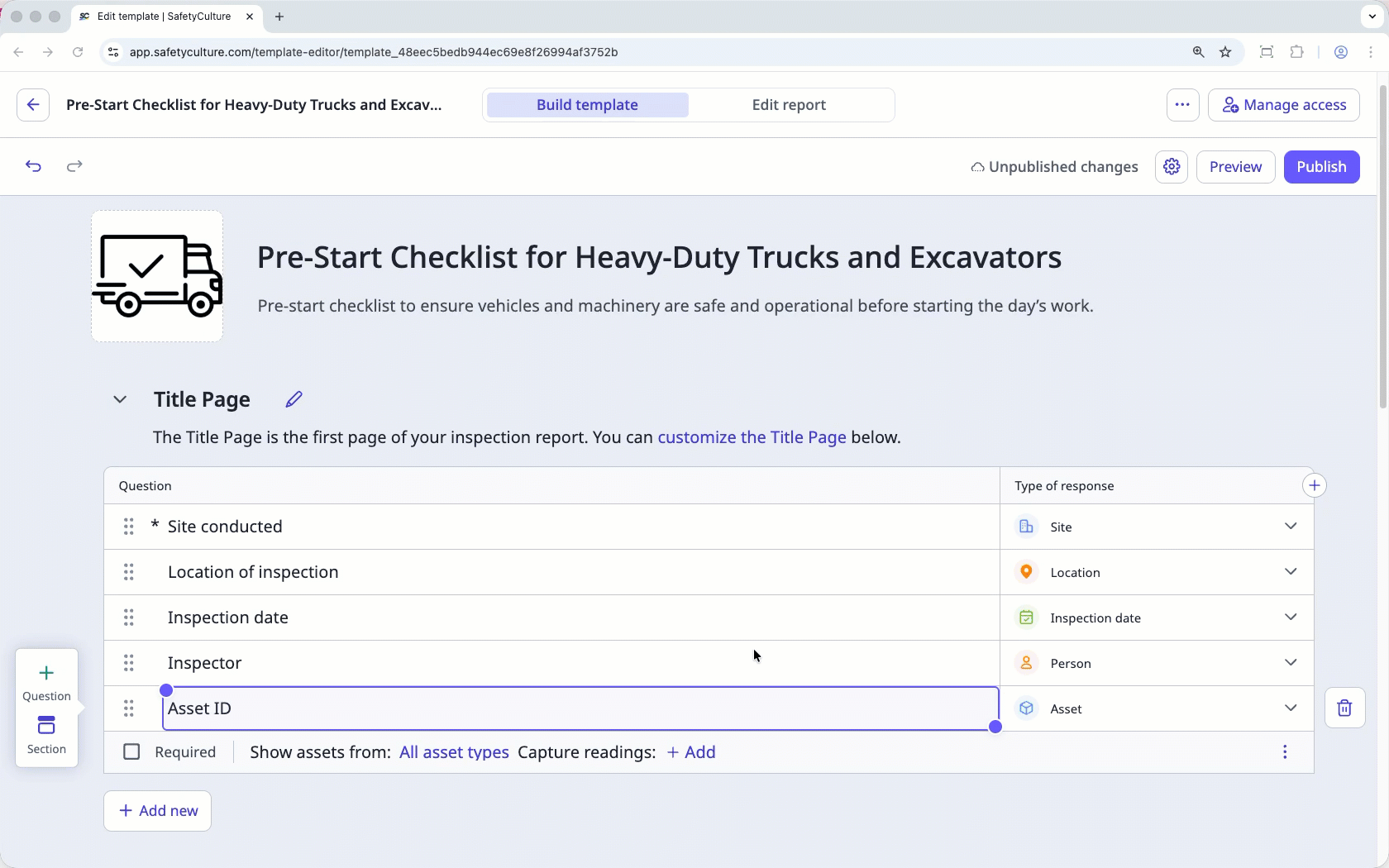 Link asset readings to your asset and number response questions