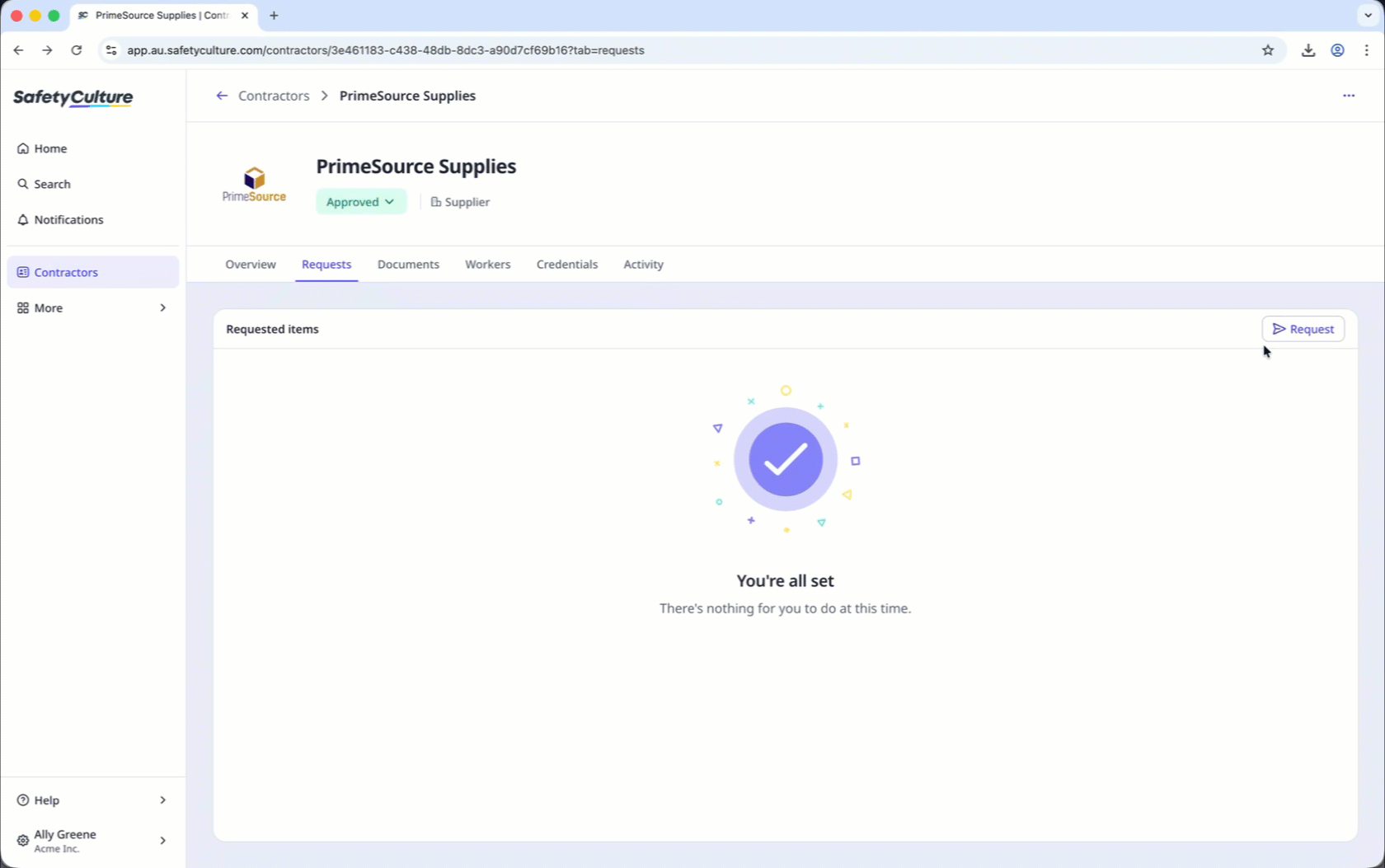 Request a company document and select an existing user as the key contact.
