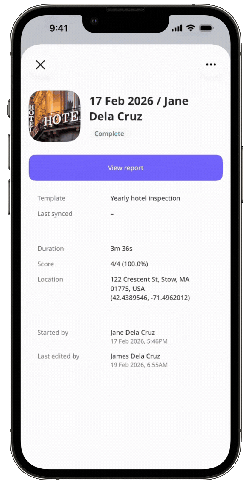Étapes pour accorder l'accès à l'inspection via l'application portable iOS.