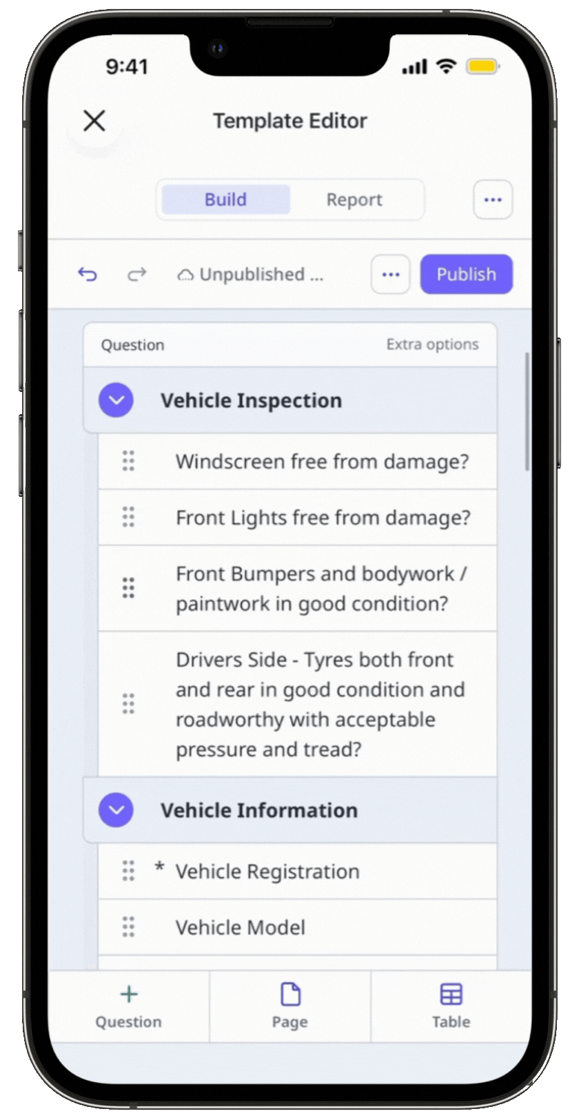 Move a section via the mobile app.