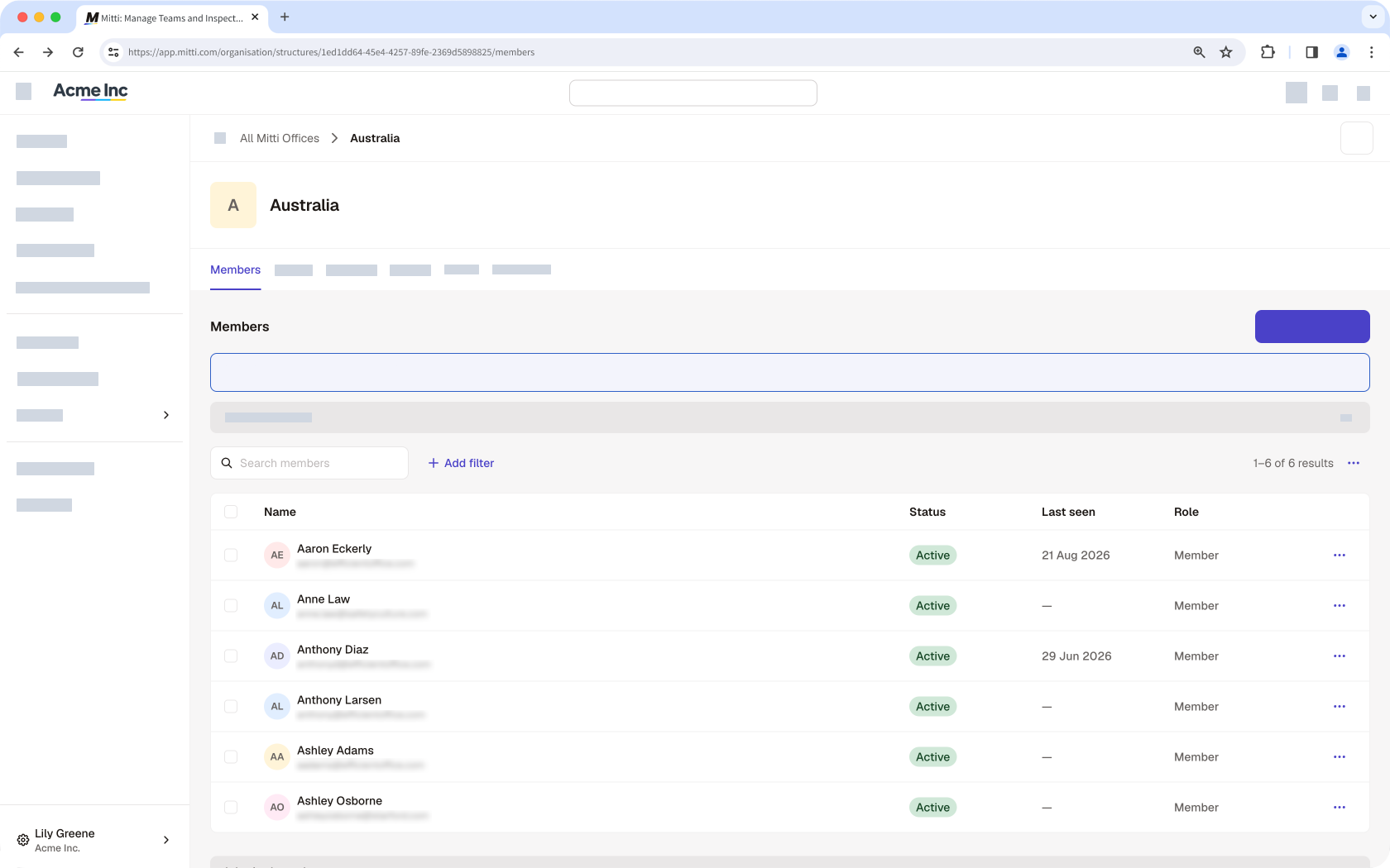 The Members tab in the site profile showing a list of users directly added as site members.