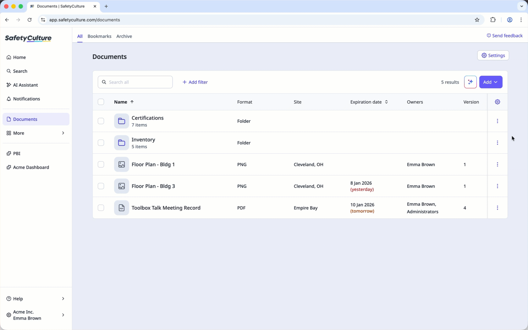 Archive a file or a folder in Documents via the web app.