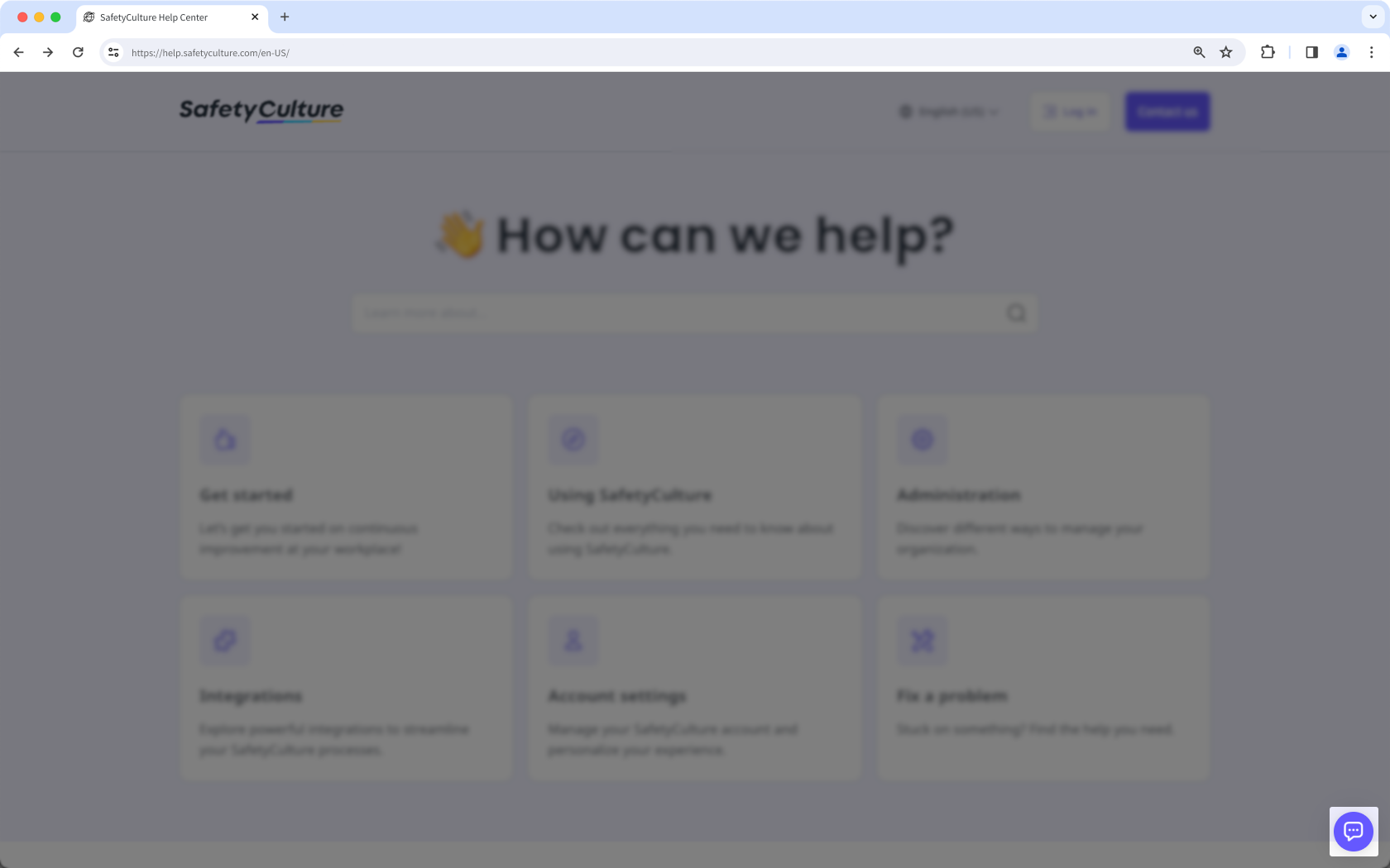 Le bouton du widget de chat permettant de contacter l'assistance technique SafetyCulture sur les sites Web SafetyCulture.