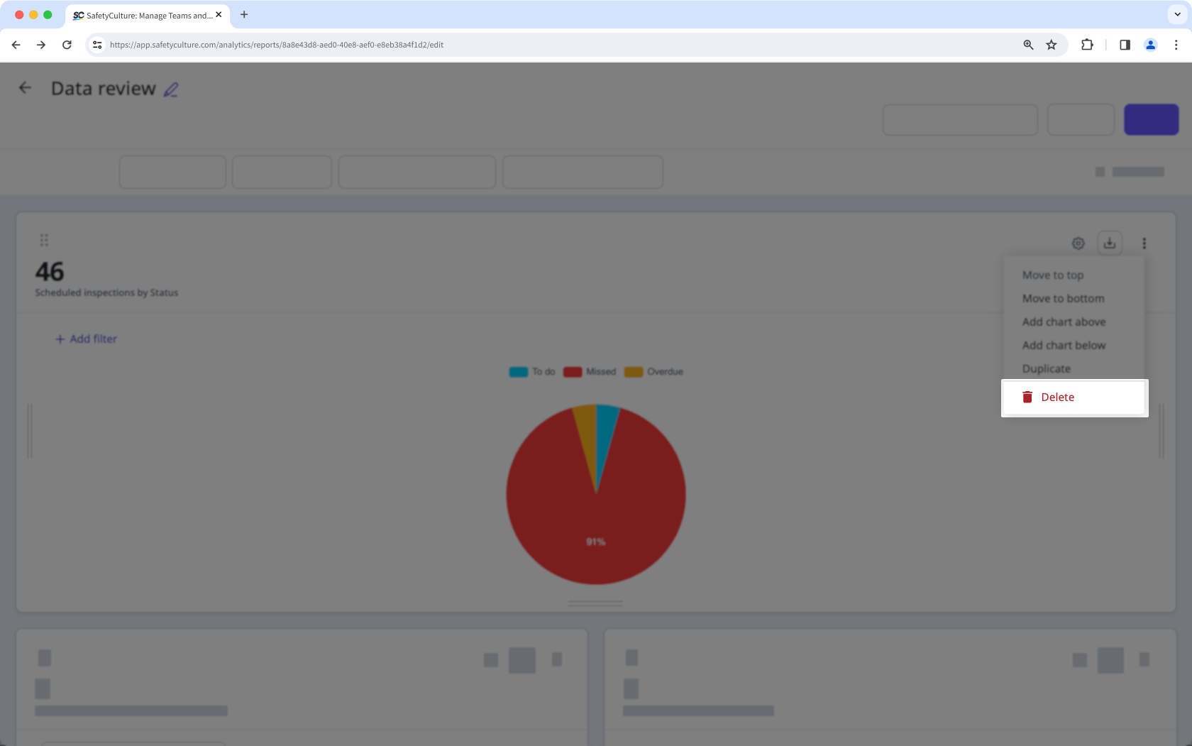 Supprimer un graphique dans un rapport Données analytiques à partir de l'application Web.