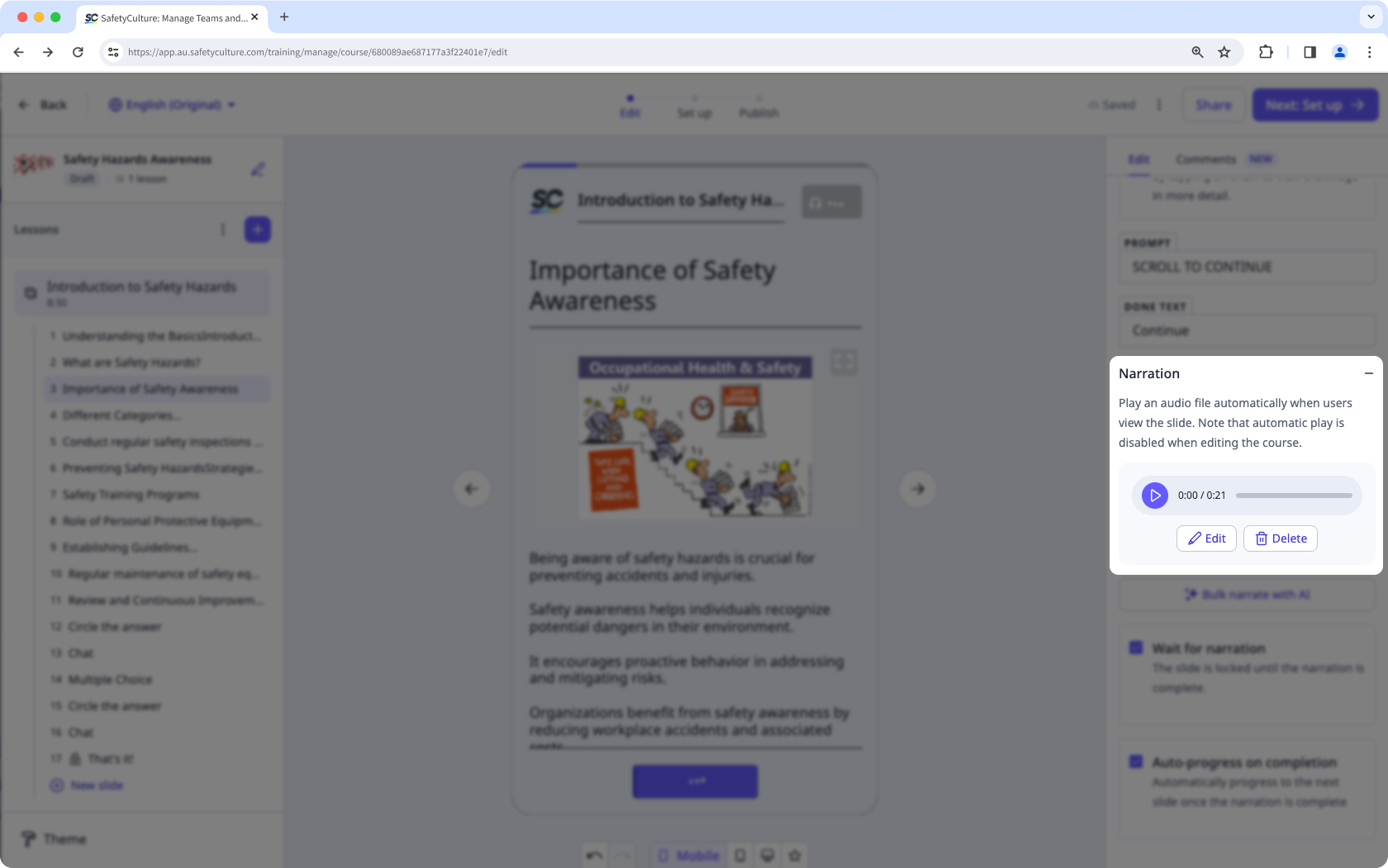 Edit a lesson narration via the web app.