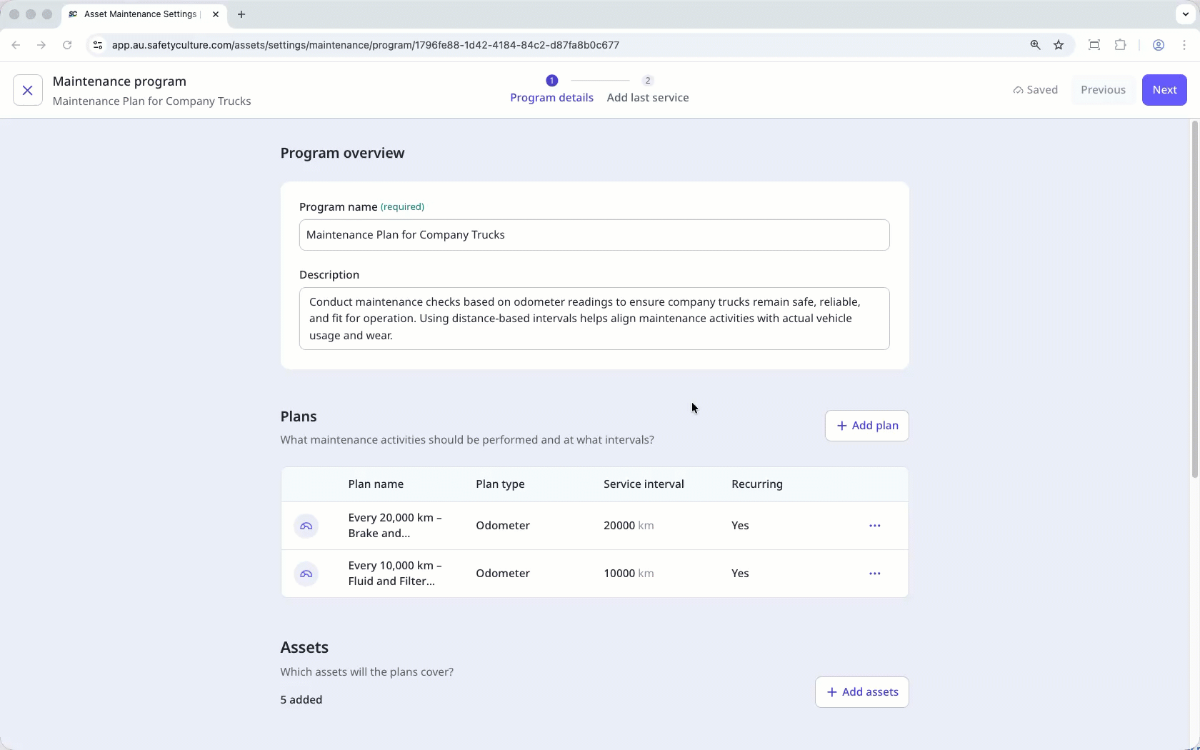 Add a usage-based asset maintenance plan using runtime data via the web app.