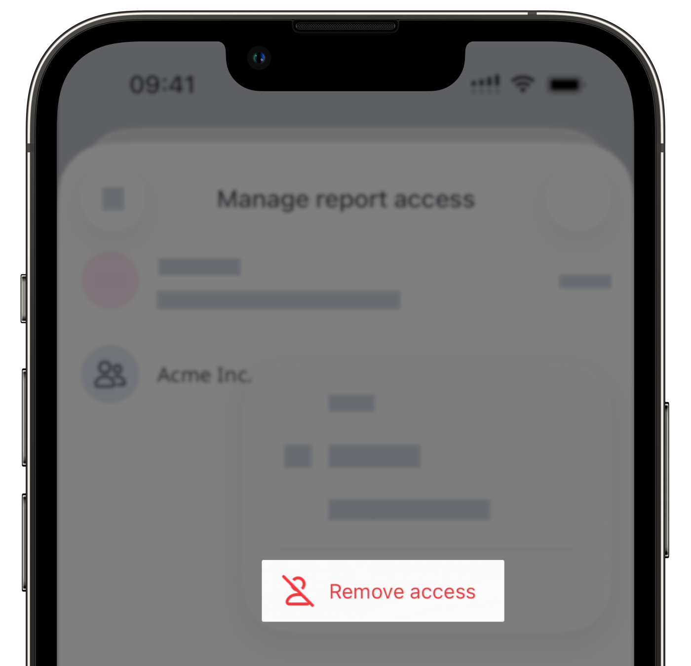 The "Manage access" screen with the "Remove Access" button visible.