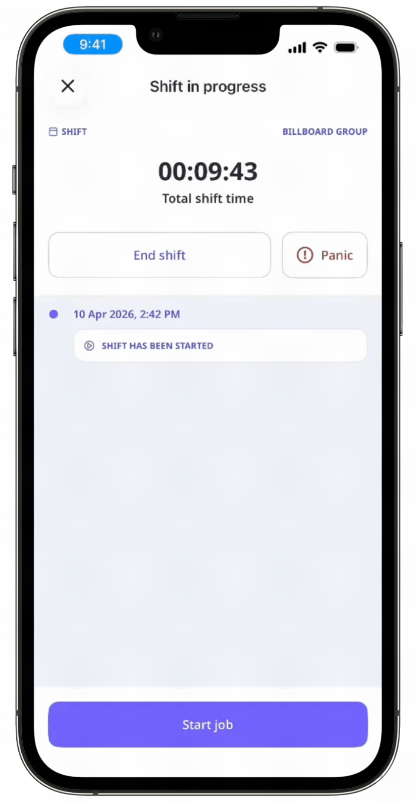 To start a job while on shift, tap "start job."