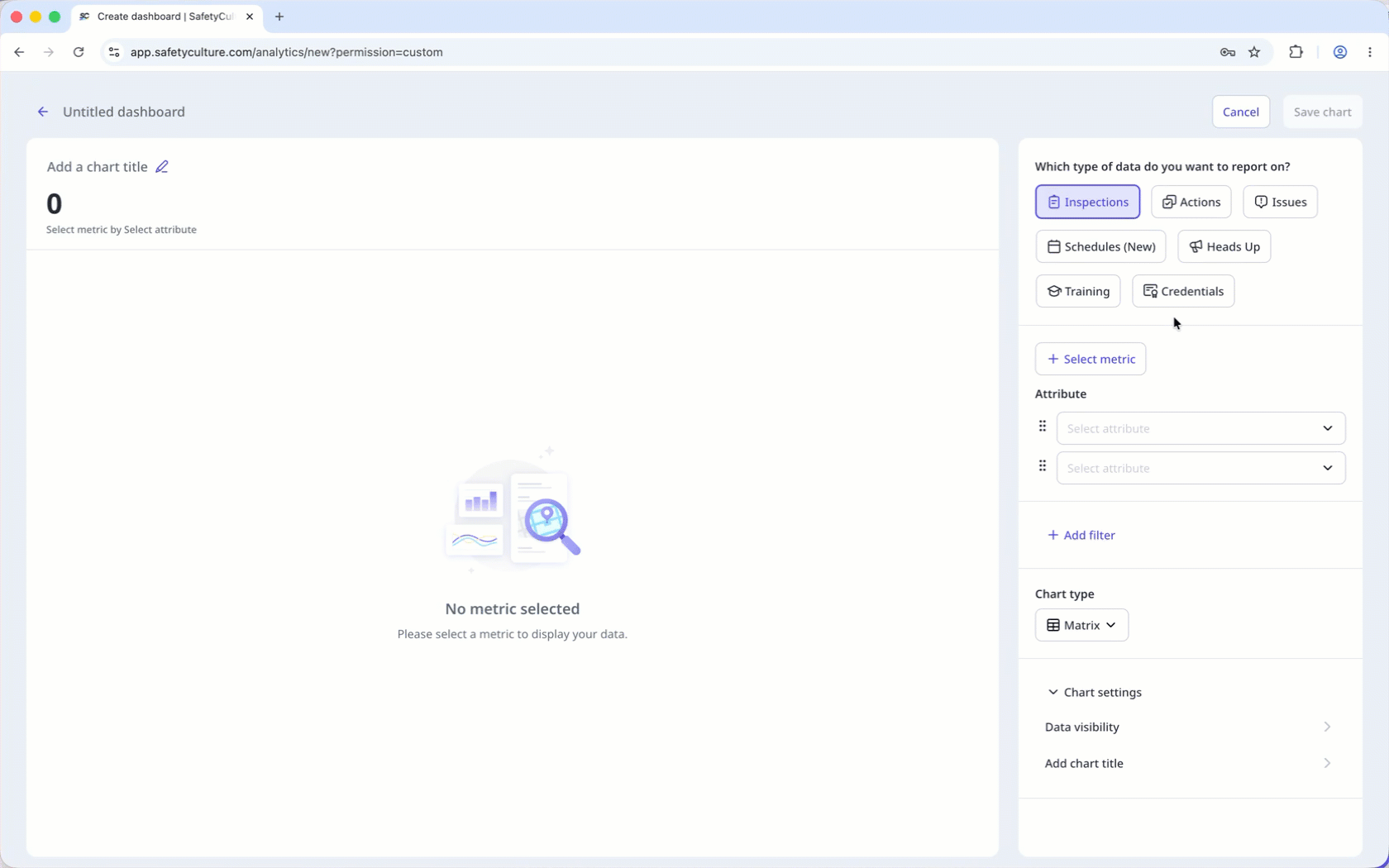 Add a Credentials Matrix chart in Analytics.
