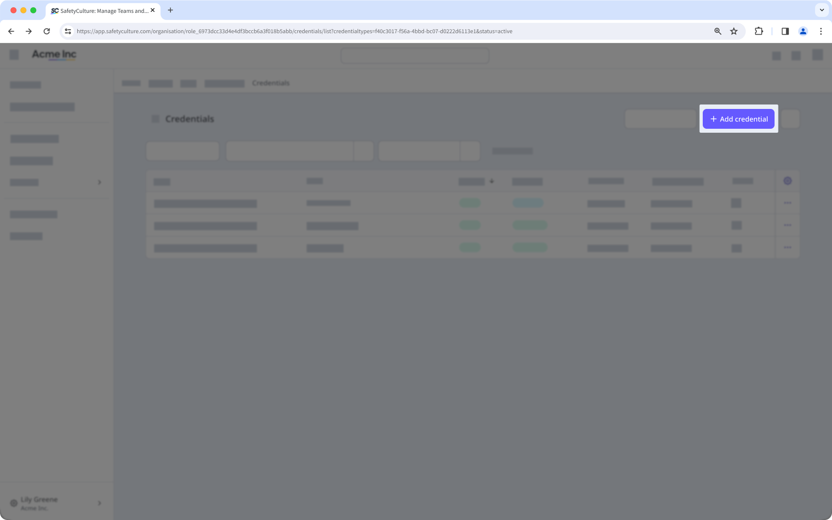 The credentials page with the "Add credentials" button visible.