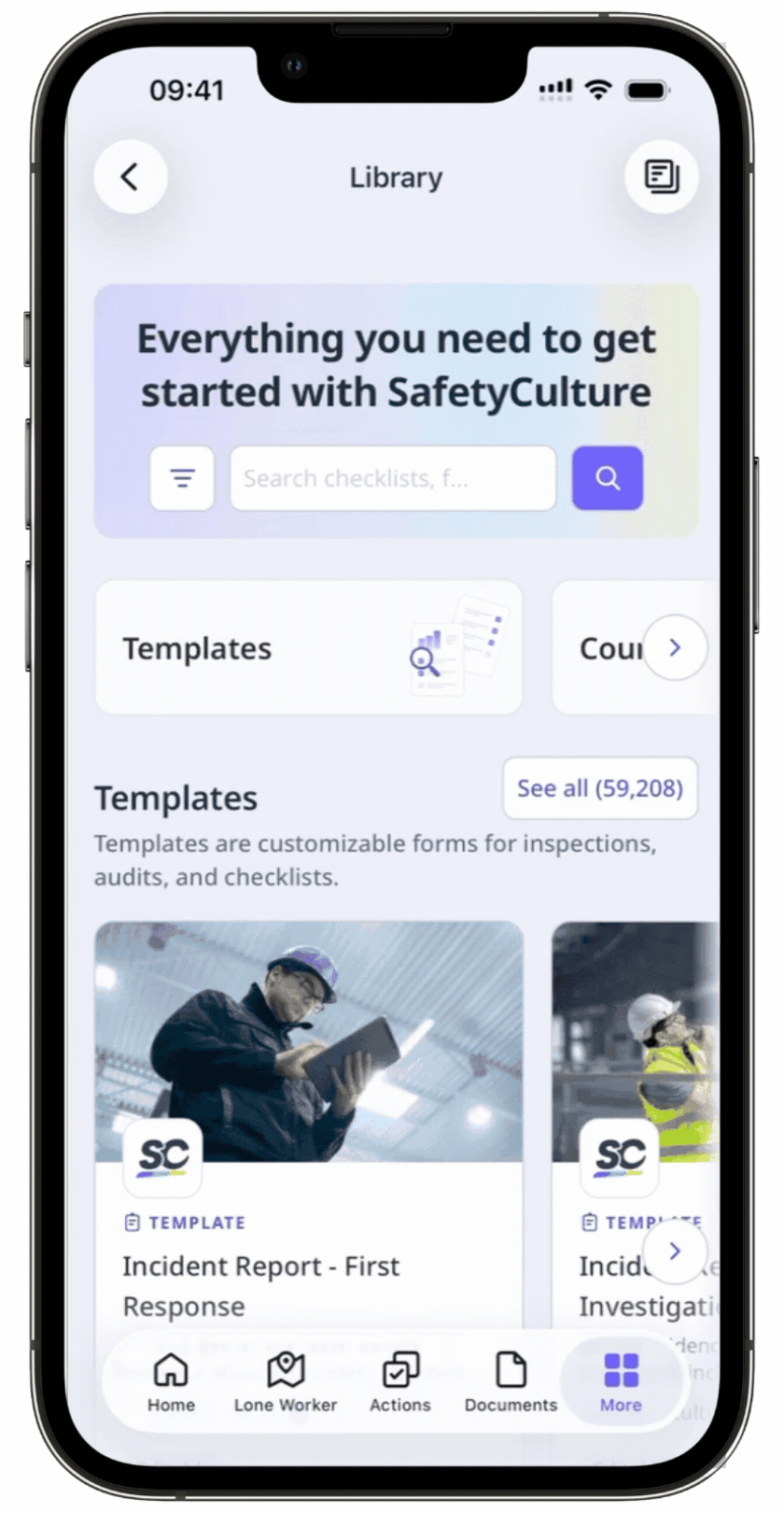 Browse for templates in the Library on the mobile app and filter by trusted partner and verified.