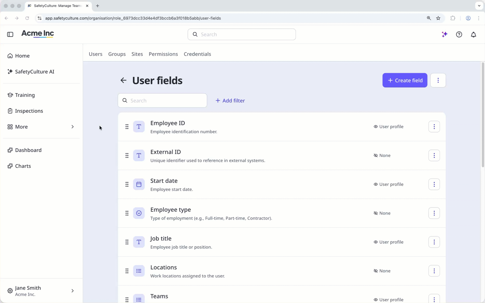 Reorder fields from the user fields list according to how you want to display them on user profiles.