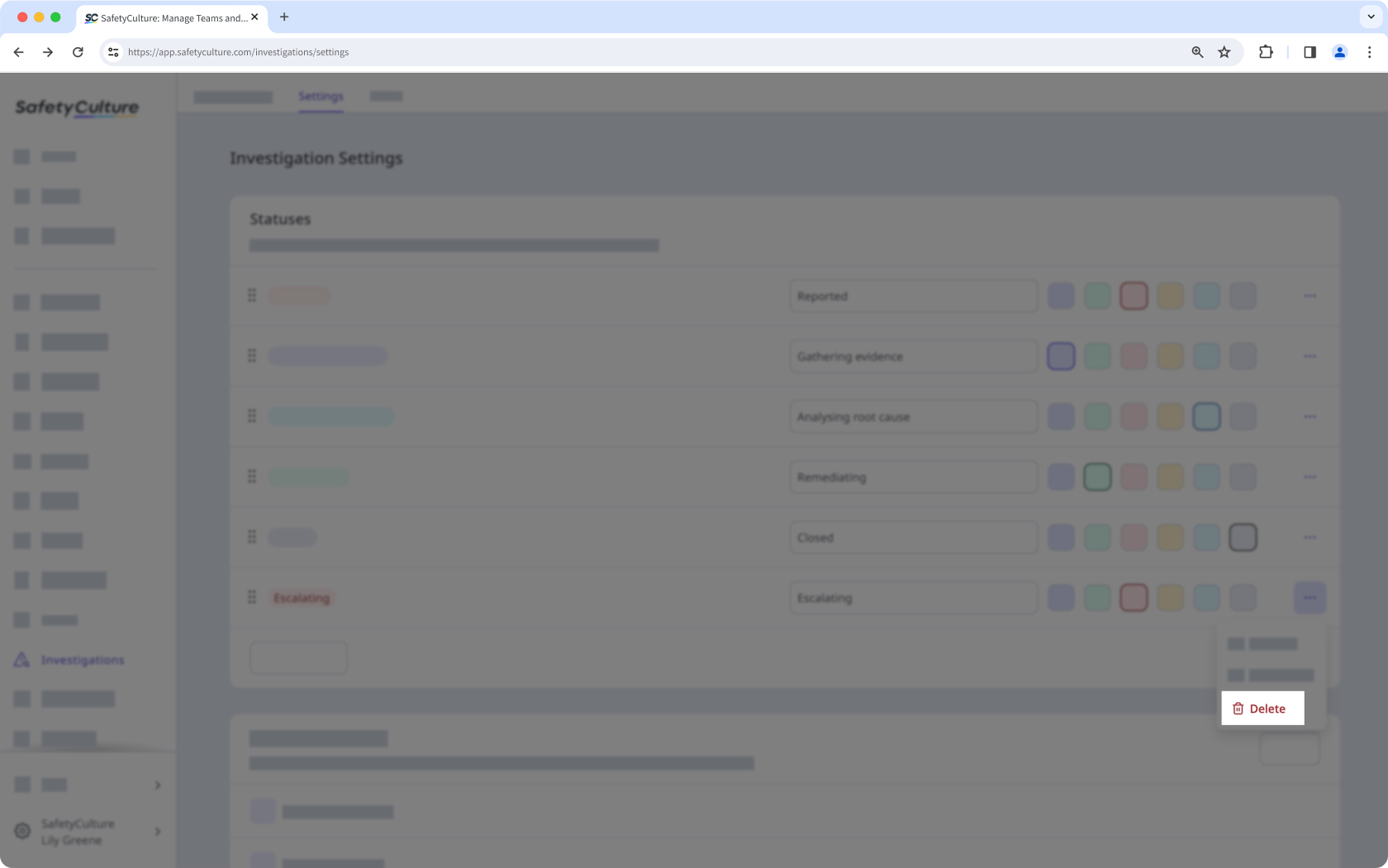 Elimine un estado personalizado de investigación a través de la aplicación web.