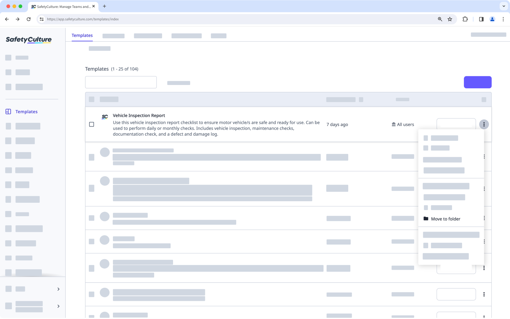 Mover una plantilla a una carpeta a través de la aplicación web.