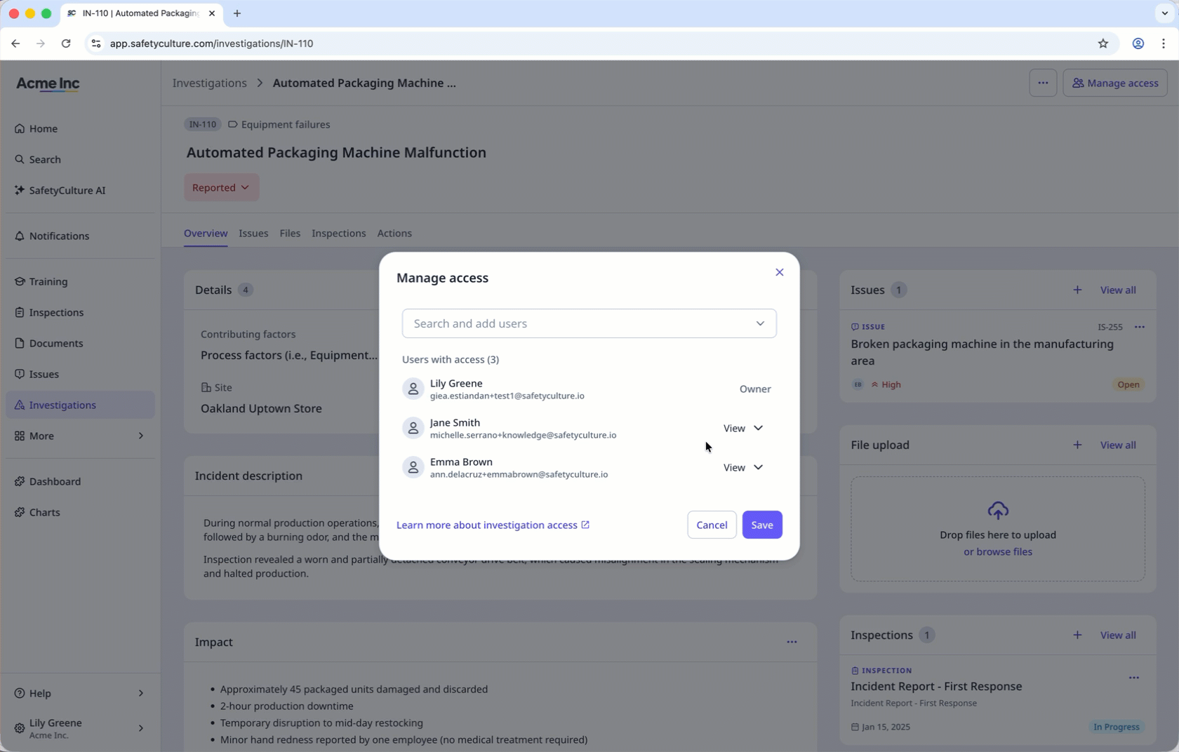 Find a user and edit their investigation access from "View" to "Edit".