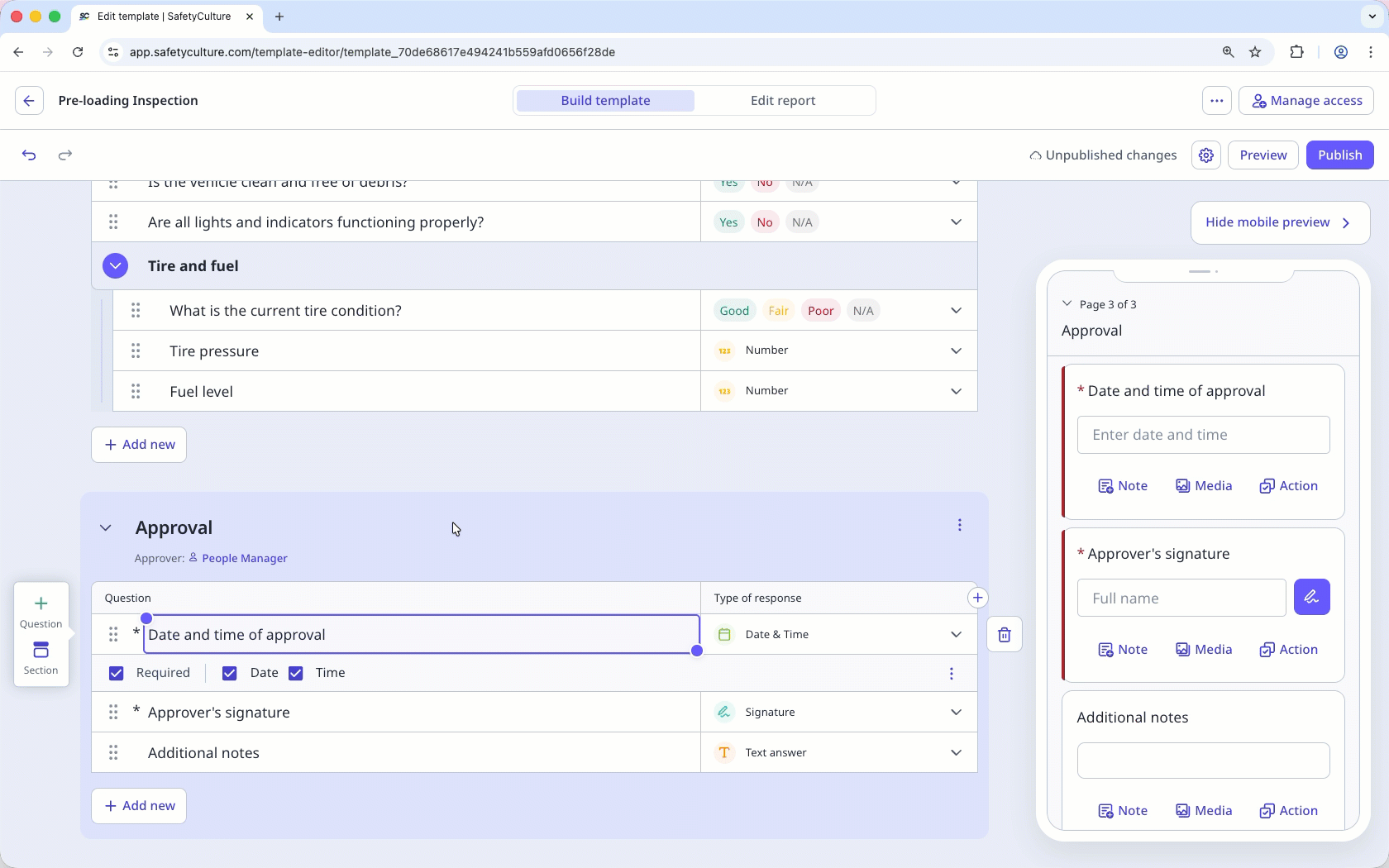 Attribuer un approbateur dans la page de flux de travail du modèle via l'application Web.
