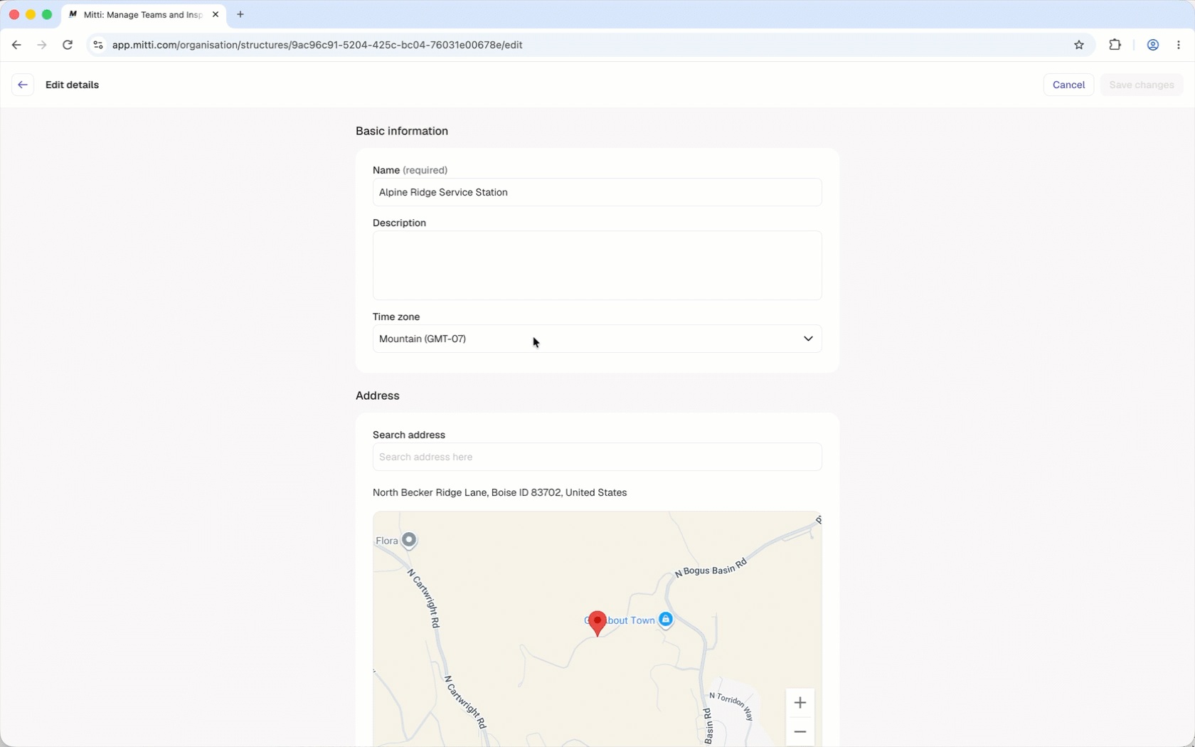 Search and select the time zone for a site.
