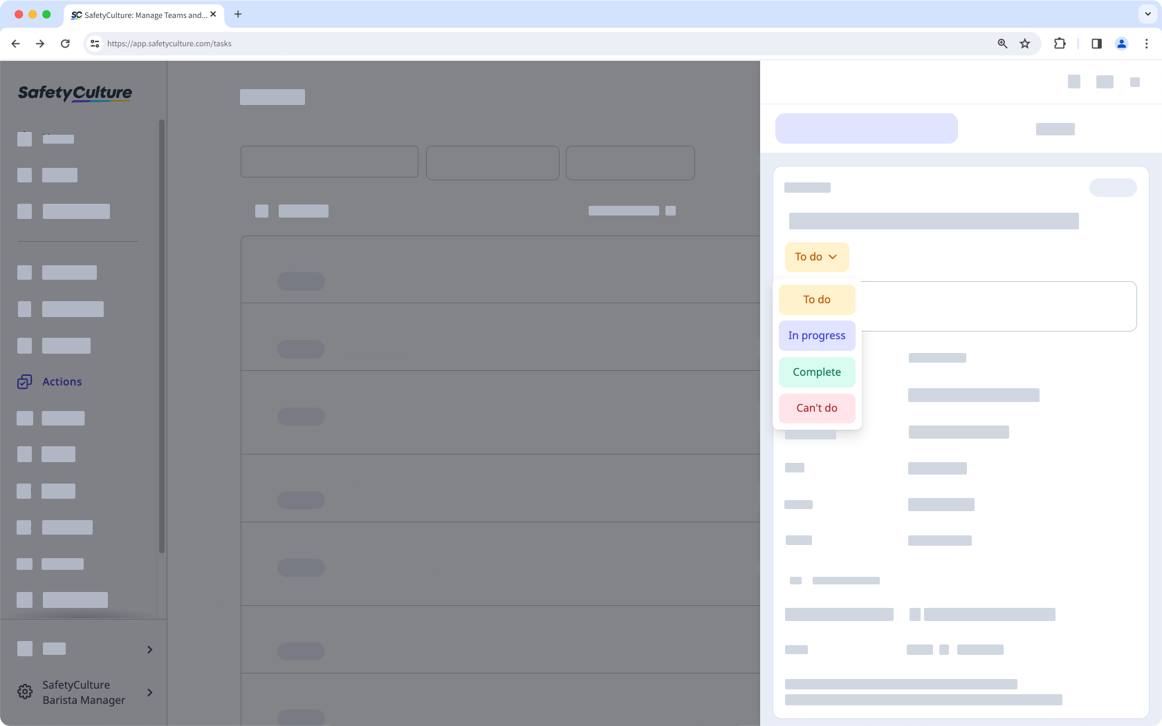 In der Web-App eine Aktion in einen Status verschieben.