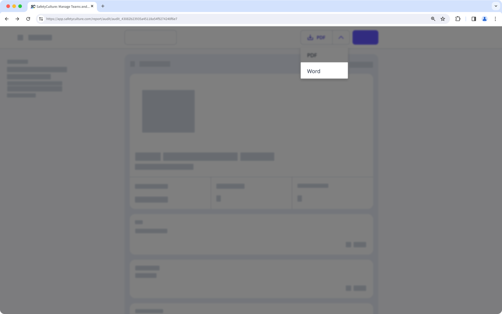 Exportar un informe de inspección como archivo en Word a través de la aplicación web.