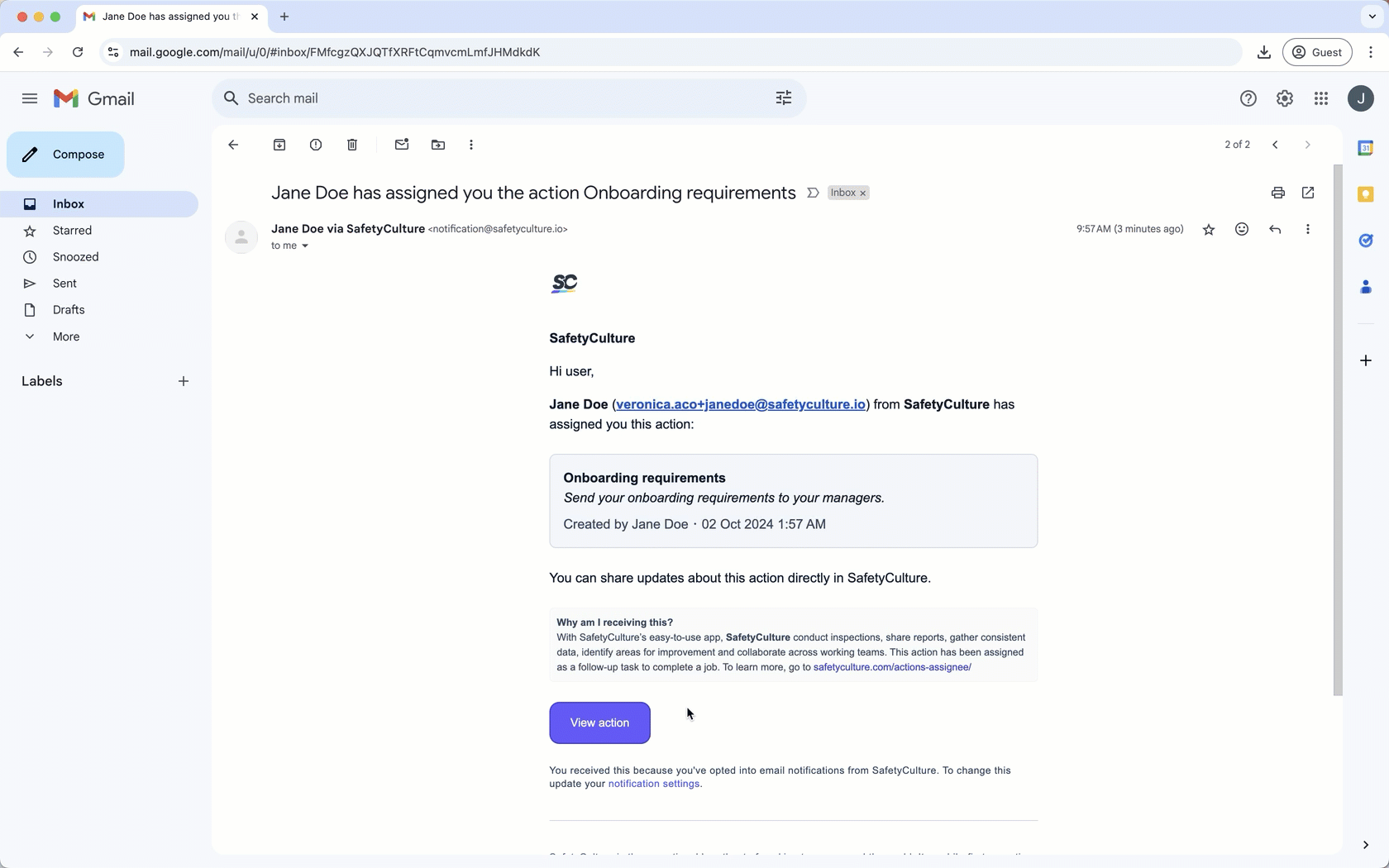 Update an action as an external assignee via the web app.