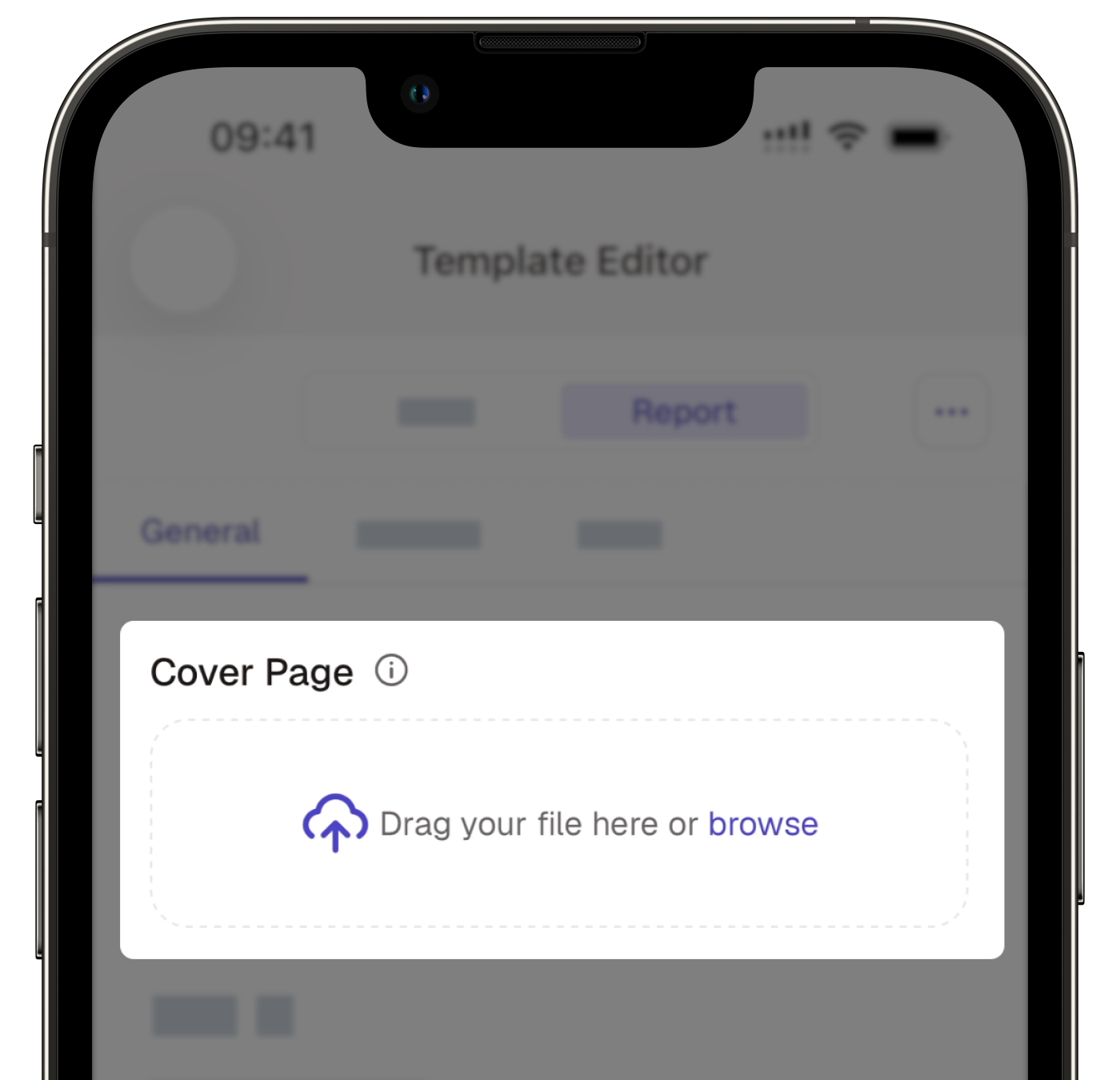 The report layout editor with the option to change the cover page visible.